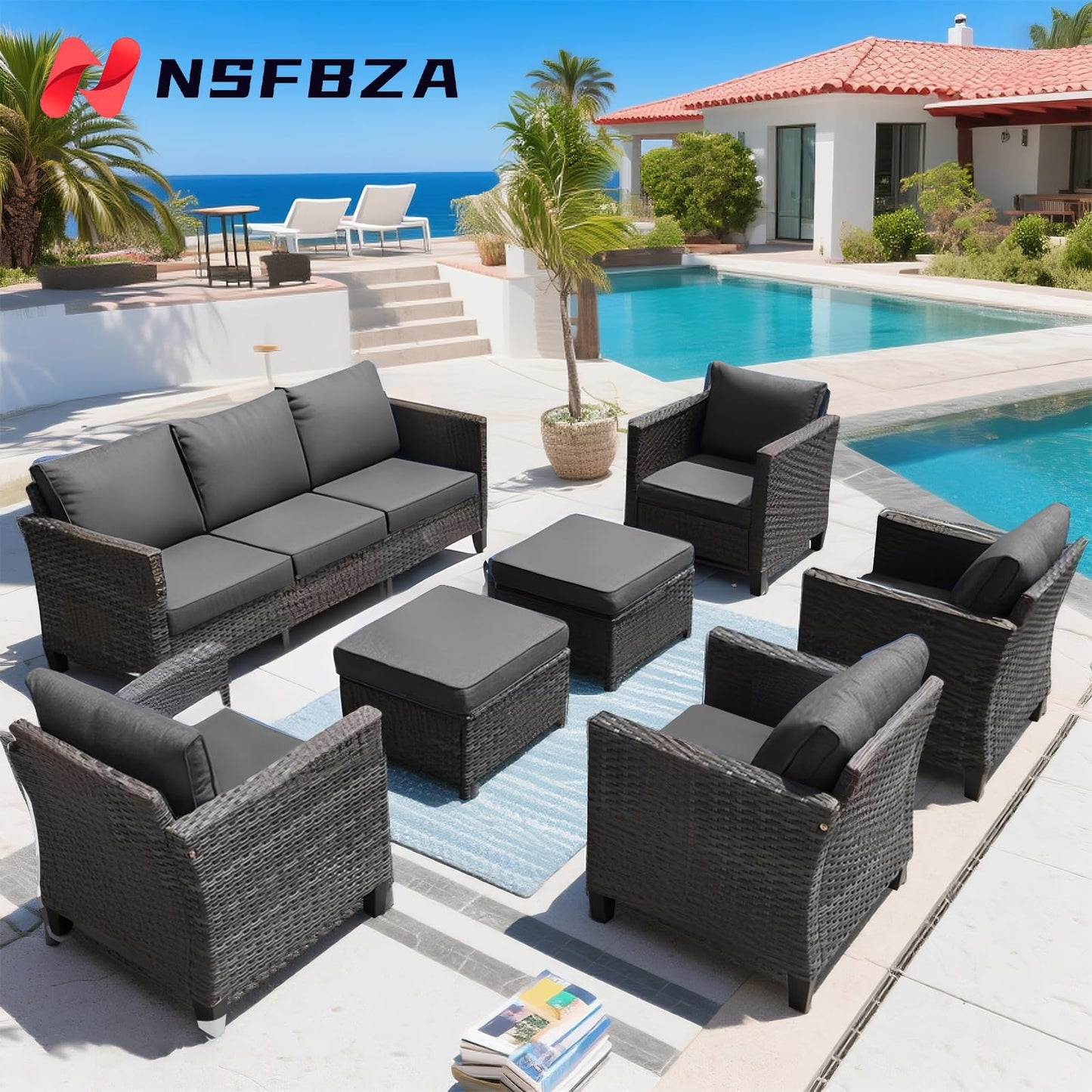 (Only Cushions)16 Piece Patio Cushion Set for 10 Pieces Wicker Rattan Conversation Sofa Set with Swivel Rocking Chair and Ottomans,6" Thick Cushion for 7 Person Patio Conversation Sets (24*24in)