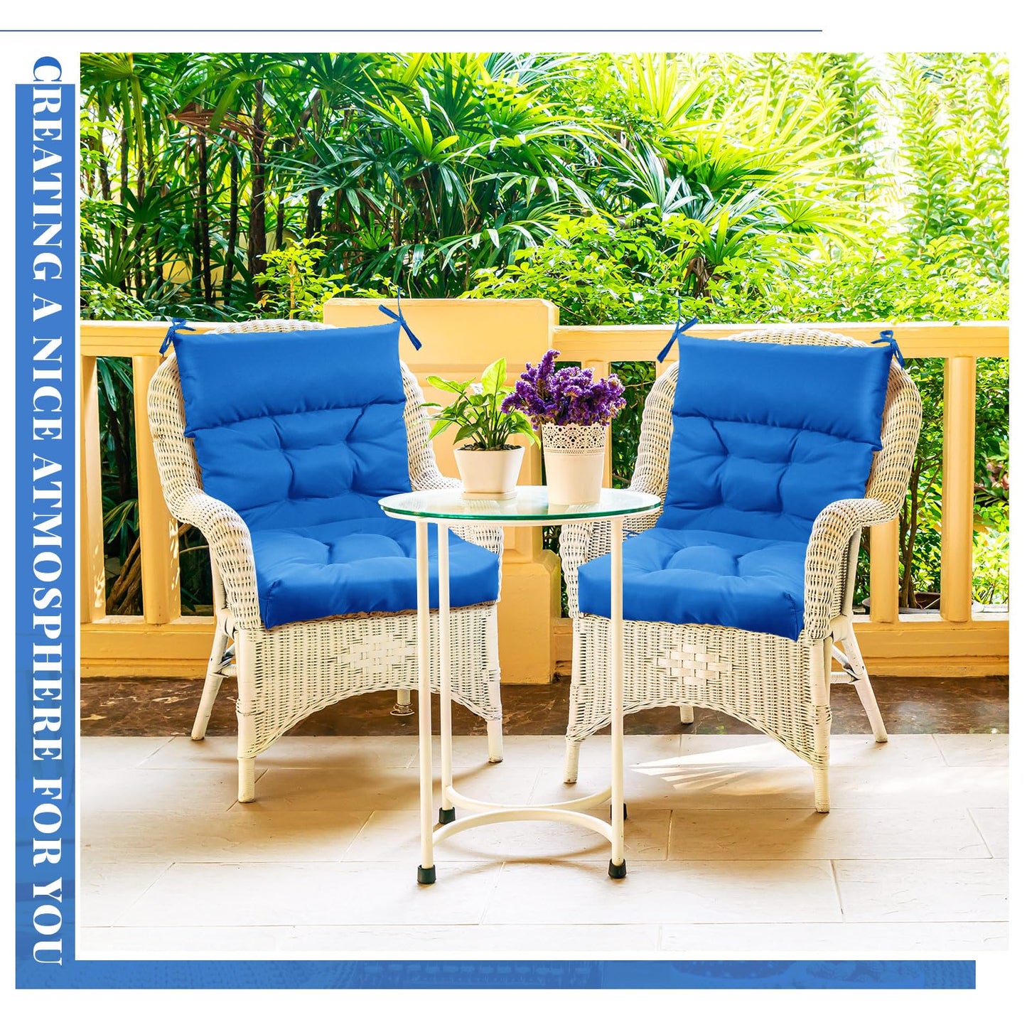Sintuff 6 Pcs 44 x 21 x 4 Outdoor Chair Cushion Patio Chair Cushions Seat/Back Tufted Pillow with Ties Water Resistant Replacement Indoor Patio Furniture Outdoor Furniture (Solid Color,Blue)