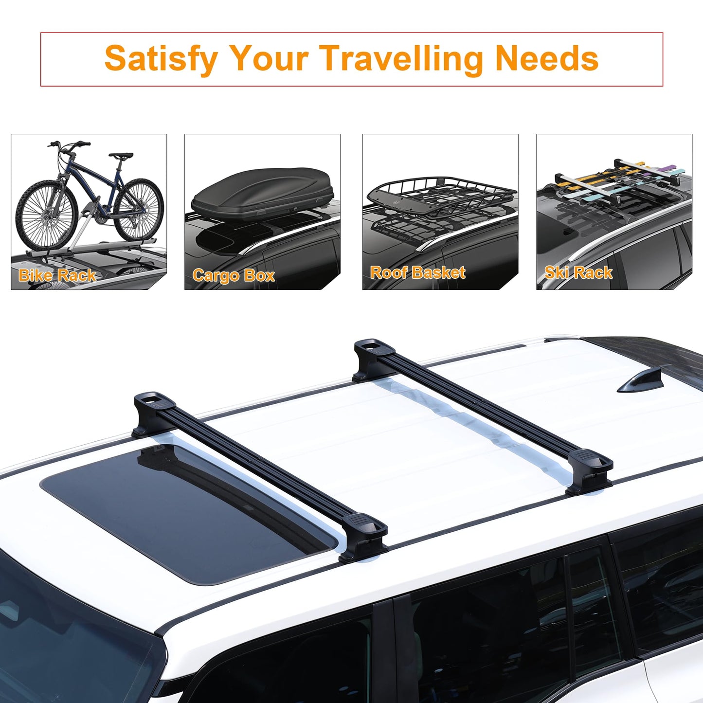 Autekcomma Heavy Duty Roof Rack Crossbars Replacement for Toyota Land Cruiser 1958 Version 2024-2025,Anti-Corrosion Aircraft Aluminum Black Matte with Anti-Theft Locks MAX 350lb Loading Weight