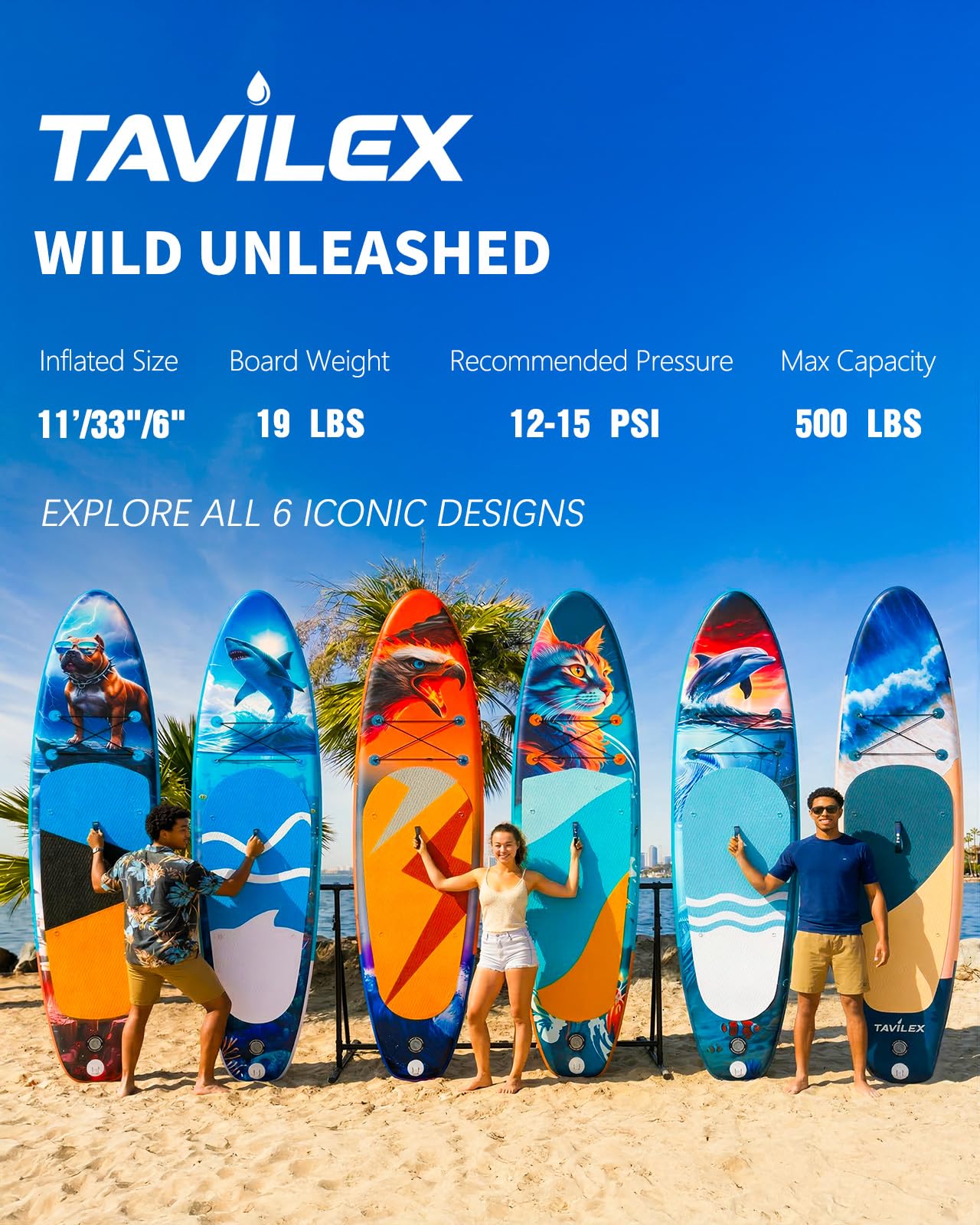 Tavilex Inflatable Stand Up Paddle Board with Seat, 11' x 33" x 6" Ultra-Wide 2-in-1 SUP Board for Adults & Youth, Stable Blow Up Paddleboard Kit with Dual-Blade Paddle (Blue Wave)