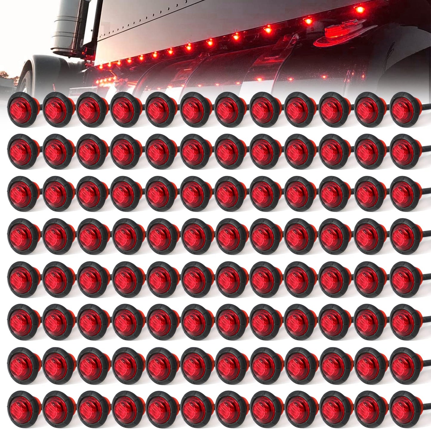 MADCATZ 100Pcs 3/4 Inch Red LED Marker Lights, Polycarbonate, Model MC-100-3LED-R