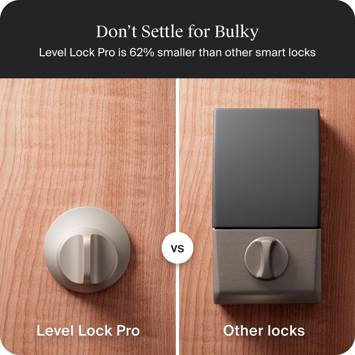Level Lock Pro - World’s Smallest, Fastest, Innovative Smart Lock - Matter-Over-Thread Deadbolt Plus Apple Home Key - Keyless & Remote Access via Apple, Alexa, Google Home, SmartThings (Satin Nickel)