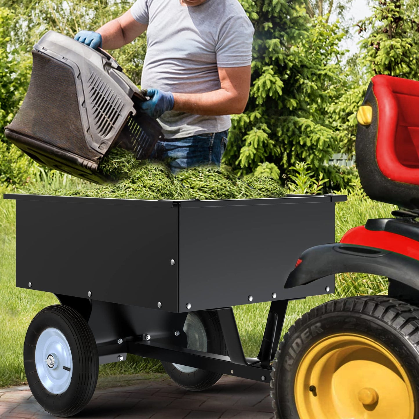 YITAMOTOR ATV Dump Trailer 350LBS, 8 Cu.Ft Tow Behind Utility Dump Trailer, Black Steel Utility Dump Cart for Garden & Yard Work, ATV/UTV Trailer Tow Behind Lawn for Riding Lawn Mower Tractor