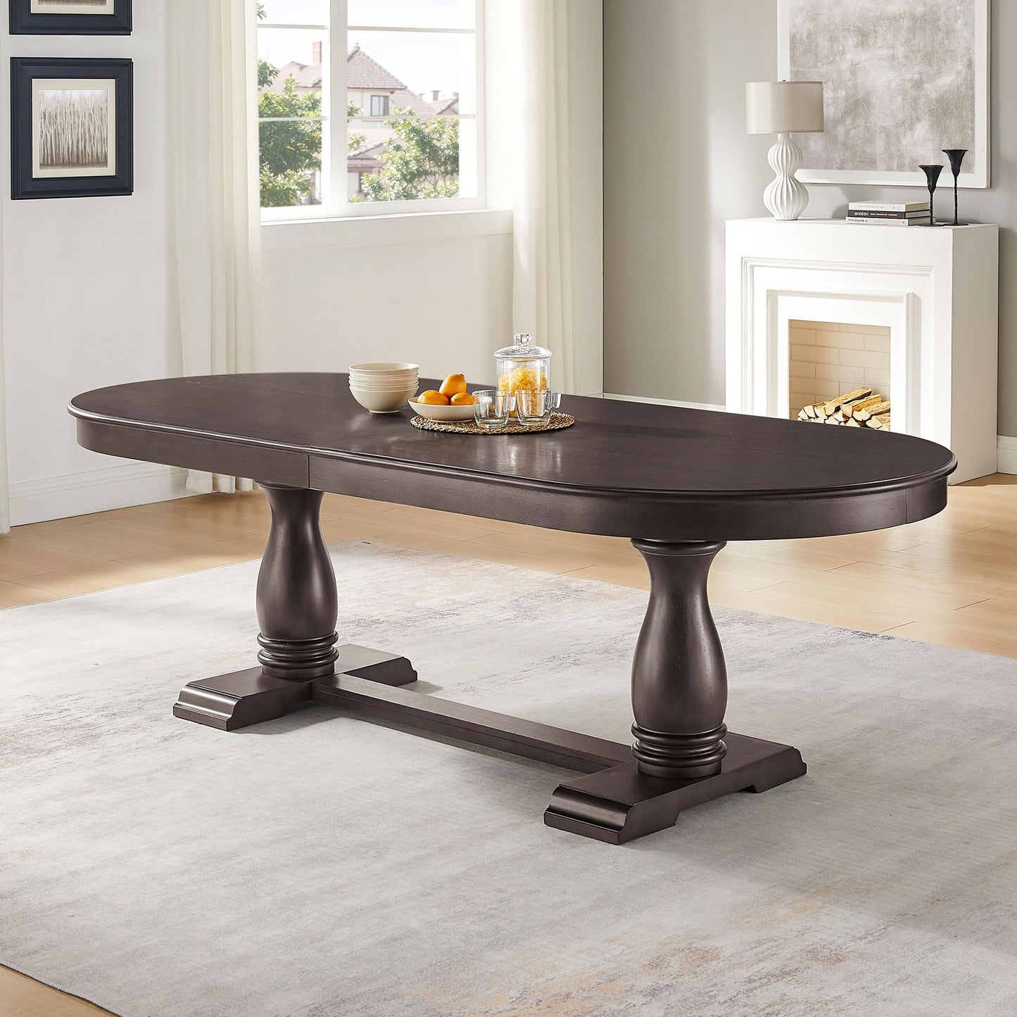 Ball & Cast Farmhouse Extendable Dining Table for 6-8, 76"-94" Long Extendable Kitchen-Table with Leaf, Mid Century Curved Wooden Expandable Table w/18 Leaves,Drop-Leaf Breakrest Table, Dark Brown