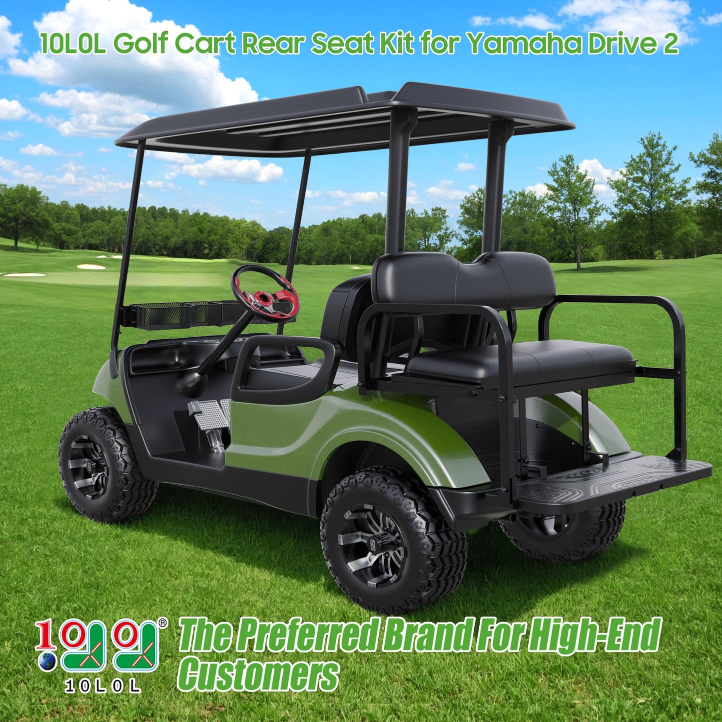 10L0L Rear Flip Folding Seat Kit for Yamaha Drive2 2017-Up Golf Cart, Steel Frame Rear Back Seat with Flip Cargo Deck Platform, Black