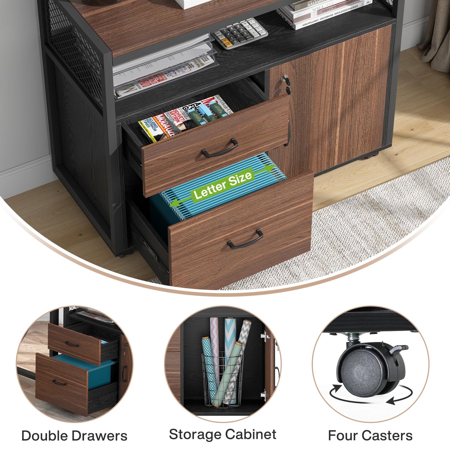 Tribesigns Office Desk with Drawers Sets, 63 inches L Shaped Computer Desk with Mobile File Cabinet,Big Executive Desk for Home Office Furniture Sets (Dark Brown, 63-inch)
