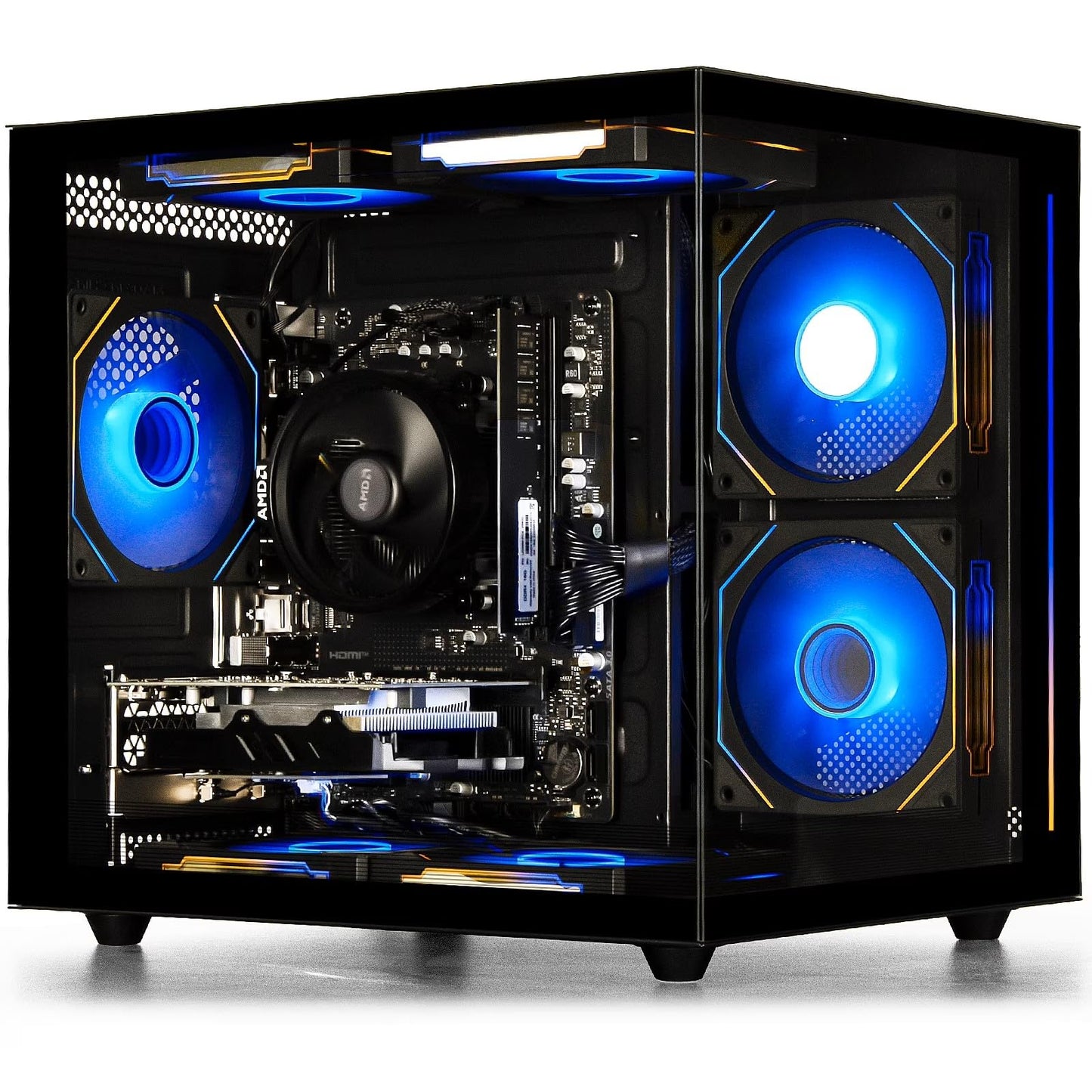 suevery Prebuilt Gaming PC, Black, Ryzen5 6Cores 3.6G-4.1G, DDR4 3200MHz 16G RAM, NVMe 512G SSD, Radeon RX560 4G, WIFI6 Desktop Computers Business Home