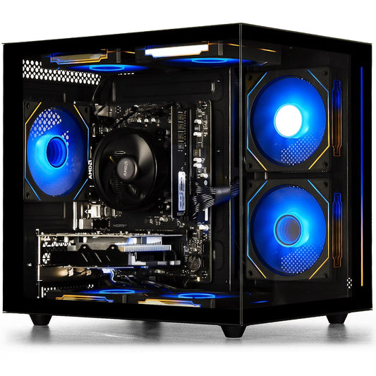 suevery Prebuilt Gaming PC, Black, Ryzen5 6Cores 3.6G-4.1G, DDR4 3200MHz 16G RAM, NVMe 512G SSD, Radeon RX560 4G, WIFI6 Desktop Computers Business Home