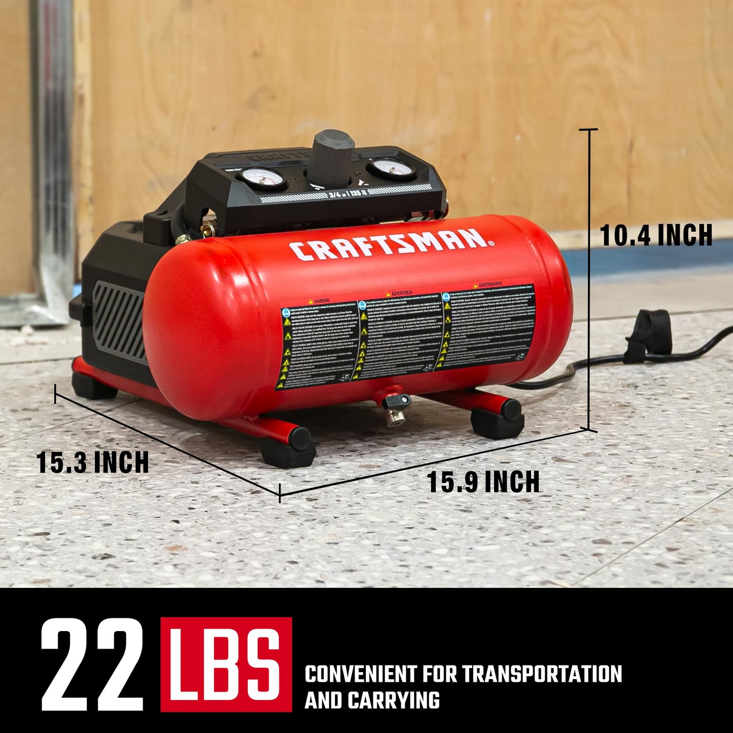 Craftsman Air Compressor 1.5 Gallon Portable, 3/4 HP, 1.5 CFM@90PSI, Max 125 PSI, Oil Free, Lightweight Air Compressor for DIY Workshop, Small Project
