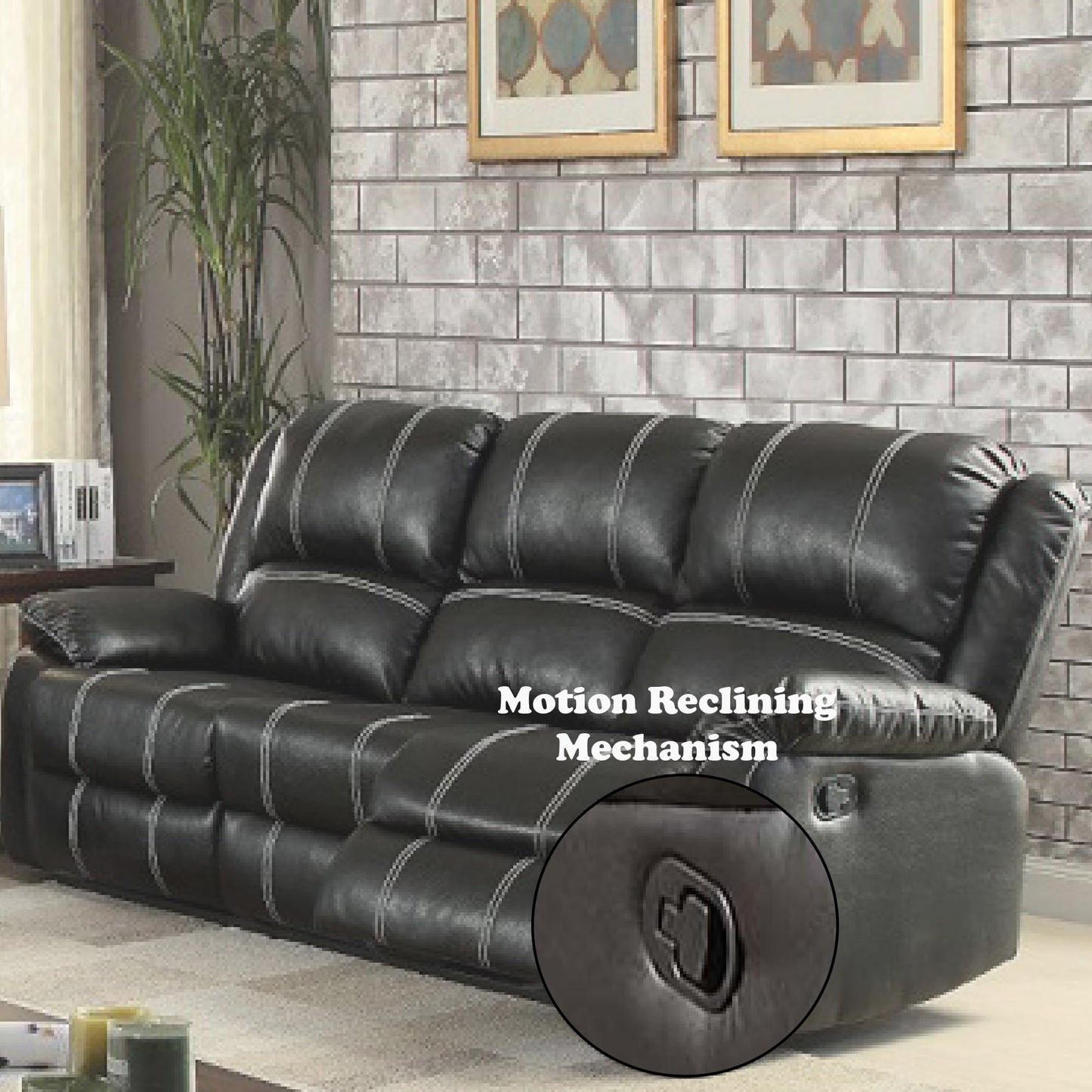 Acme Zuriel Motion Sofa in Black Synthetic Leather