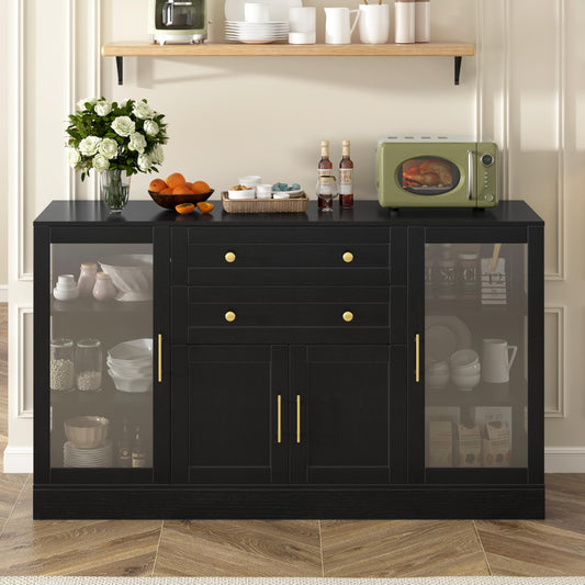 GDFStudio 51" Modern Storage Cabinet with Doors & Drawer, Large Buffet Sideboard Cabinet with Adjustable Shelves, Farmhouse Credenza Console Table Coffee Bar for Living Room Dining Room Kitchen, Black