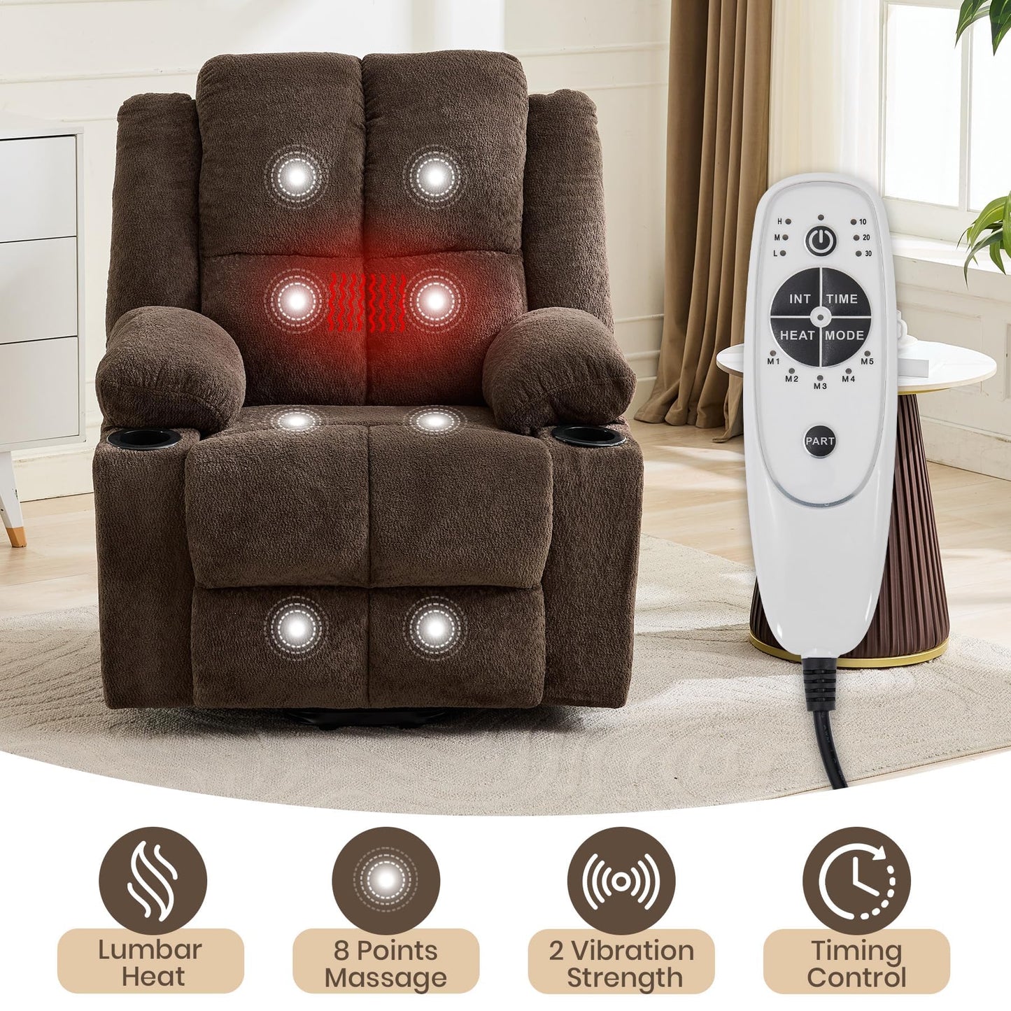 MilleLoom Oversized Power Lift Recliner Chair for Elderly with Vibration Massage and Lumbar Heating,150°Adjustable Lay Flat Lift Chair Electric Recliner Chairs,Stand Assist for Living Room,Brown