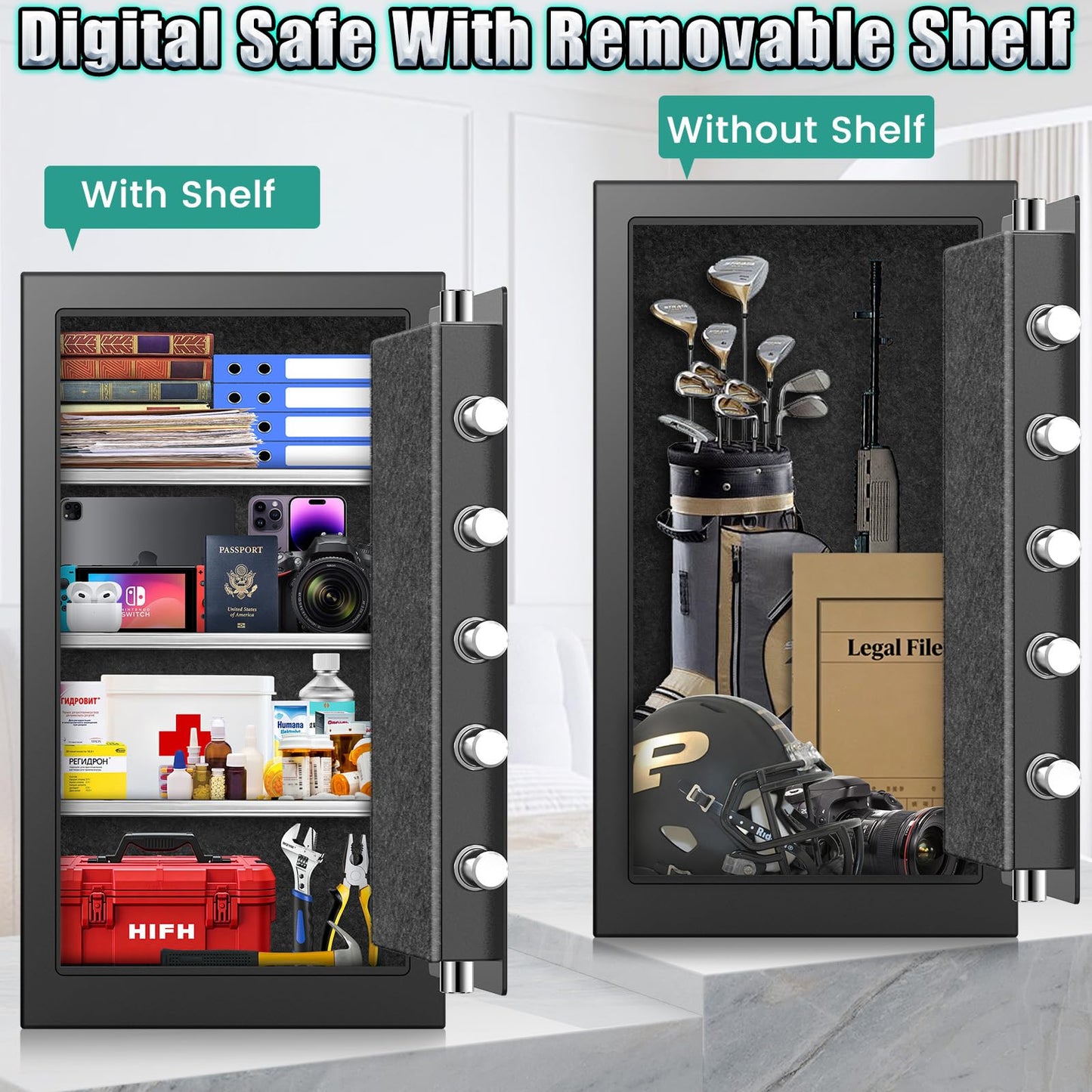 [𝟮𝟬𝟮𝟲 𝗡𝗲𝘄] 25.59'' Tall Large Safe Fireproof Waterproof | 1800°F Fire Protection for 35 Mins, Digital Safe Box with Spare Keys, Alert Alarm and Removable Shelf, Anti-Burglar Safes for Home File