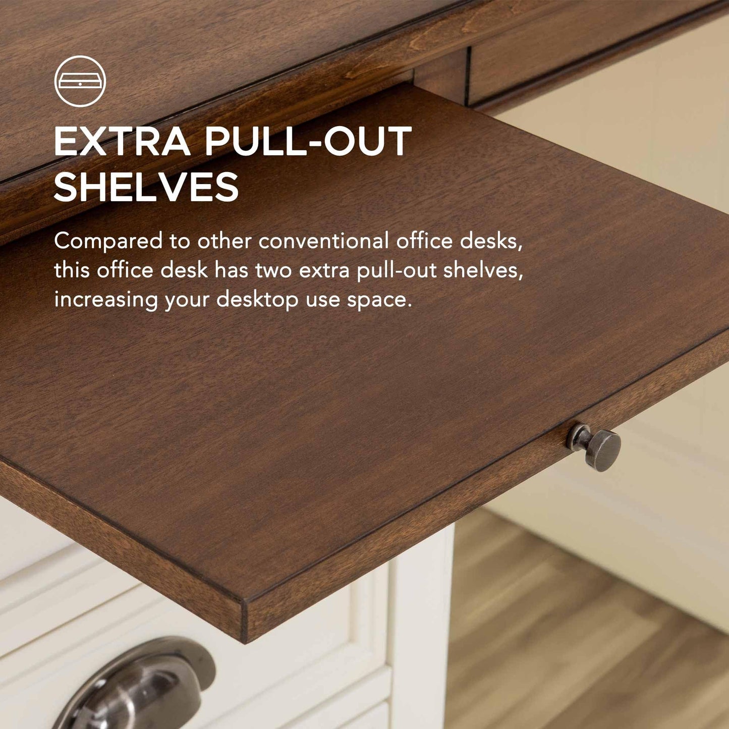 Sunjoy Computer Desk, 58 Inch Richland Double Pedestal Desk, Home Office Desk Work Station with Charging Station, Four Drawers and One Cabinet