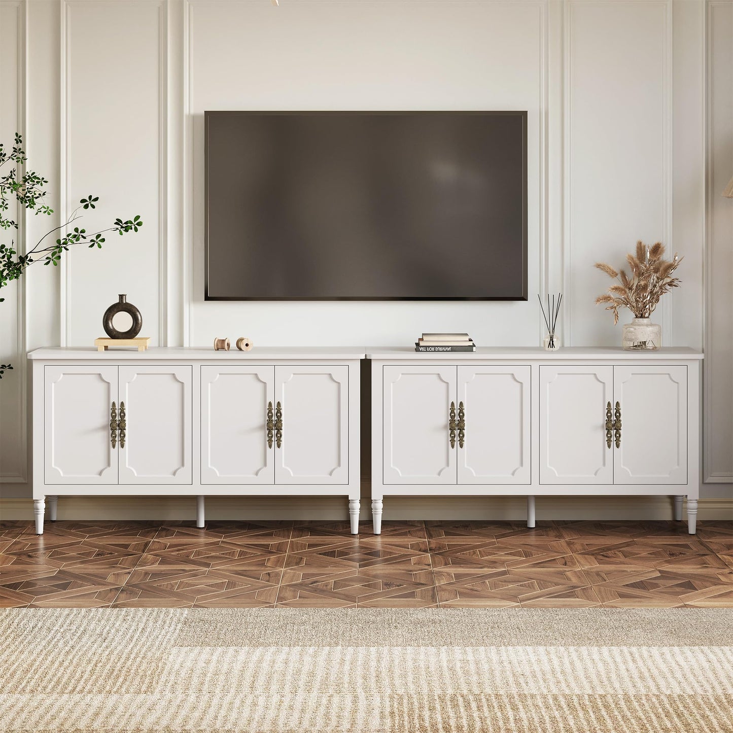 FansaFurn 58'' Large Sideboard Buffet Cabinet with 4 Doors, Modern Credenza Buffet Table for Coffee Bar, Storage Cabinet for Dining Room Living Room, White