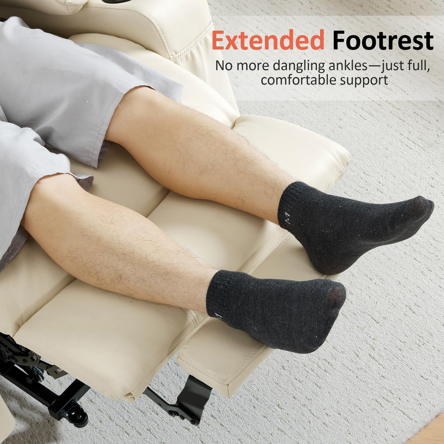 MCombo Power Lift Recliner Chair for Elderly, Lift Chair with Heat and Massage, FSC Certified, USB Ports, Cup Holders, Faux Leather 7040 (Cream White, Medium)