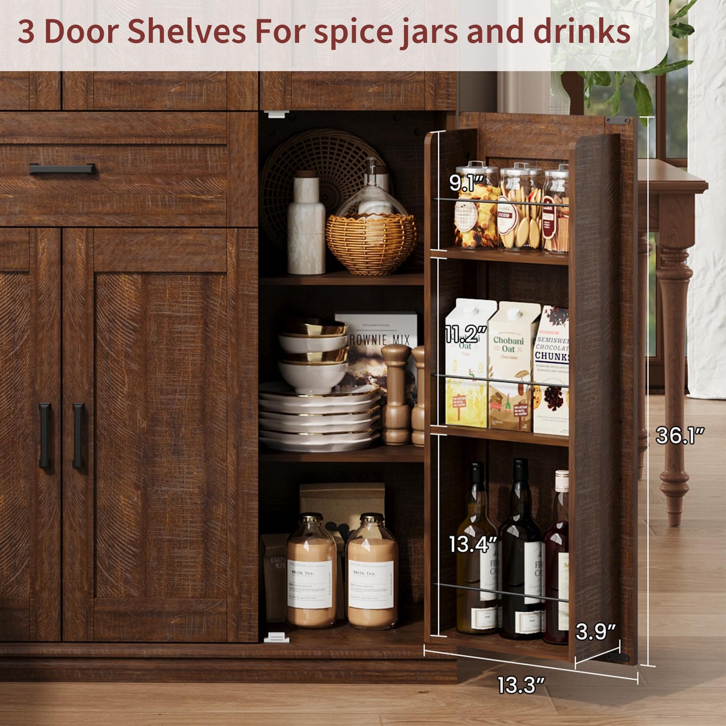 Garvee 70" Tall Kitchen Pantry Storage Cabinet, Modern Kitchen Hutch Cabinet with Doors and Shelves, Freestanding Food Pantry with Large Storage Drawer for Dining Room and Household Organization
