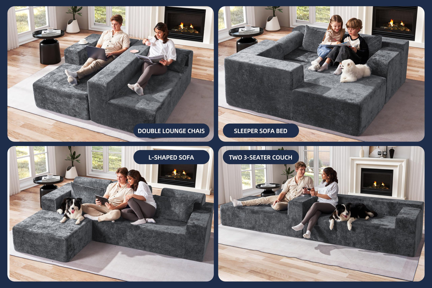 Homguava Modular Sectional Couches for Living Room,105" Cloud Couch with L-Shape Chaise,Comfy Sofa Living Room Couch with Deep Seat,No Assembly L Couch,Luxury Distressed Velvet(Grey,L)