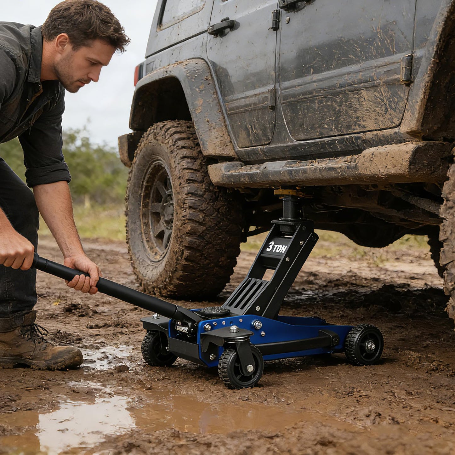 Jack Boss 3 Ton Off Road Jack with Big Wheels, Dual Pumps Hydraulic Lift, Heavy Duty Off Road for Trucks and SUV, Off-Road Vehicle Jack