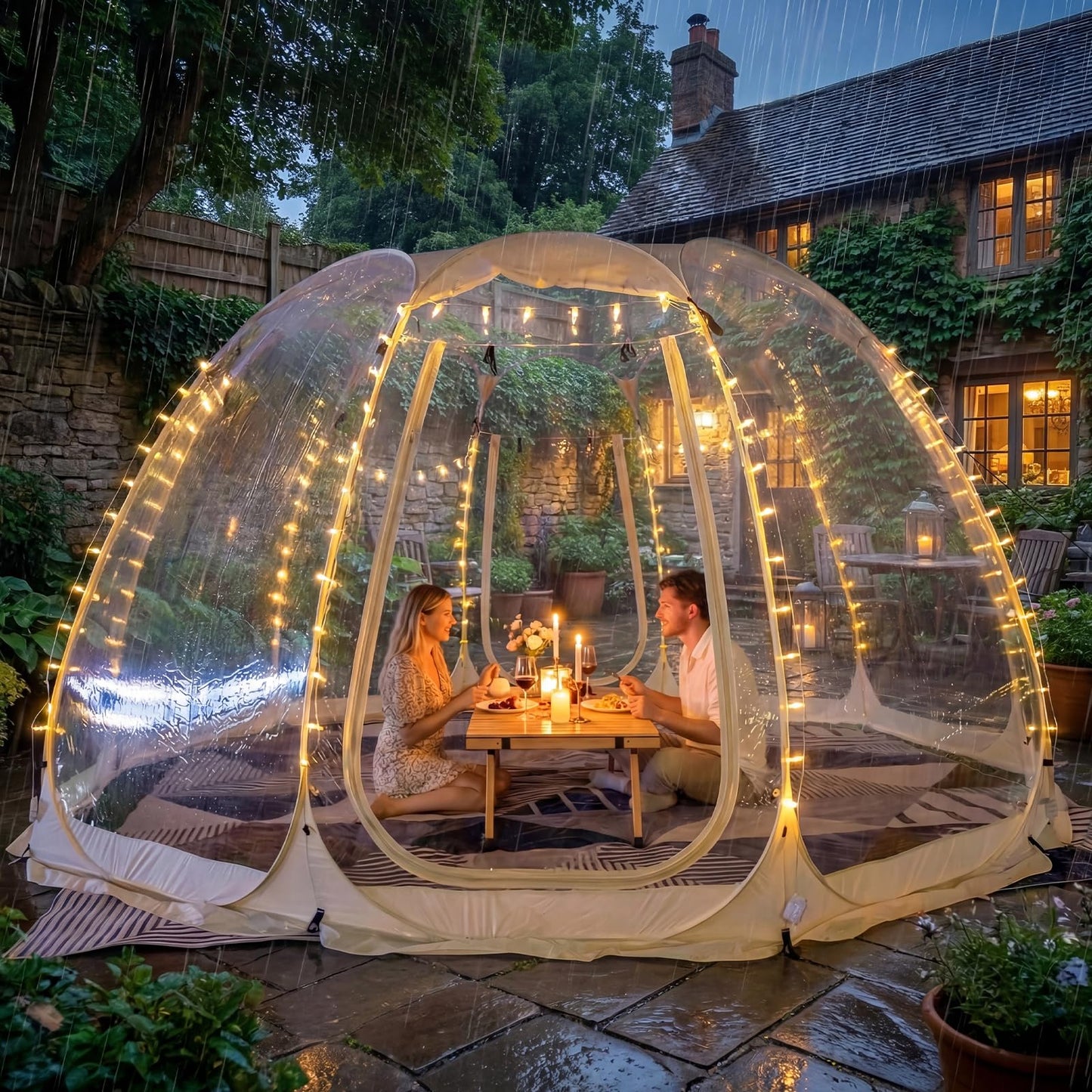 Pop Up Bubble Tent,15 x 15 ft Outdoor Greenhouse Clear Camping Shelters,8-12 Persons Igloo Tent,PVC 540°Degree Fully Transparent,Weatherproof and Cold Protection Portable,for Patio and Backyard