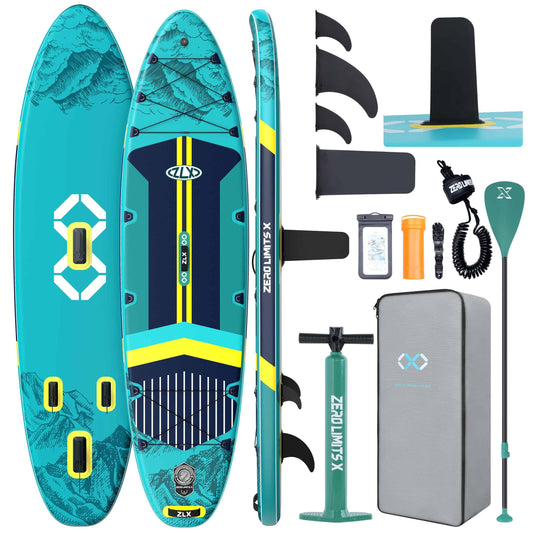 ZLX 11'6"x35" Ultra Wide Inflatable Stand Up Paddle Board | Stable Non-Slip Deck Pad, Unique Fin System, Premium SUP Accessories & Backpack - Upgraded Pump for Adults, All Skill Levels