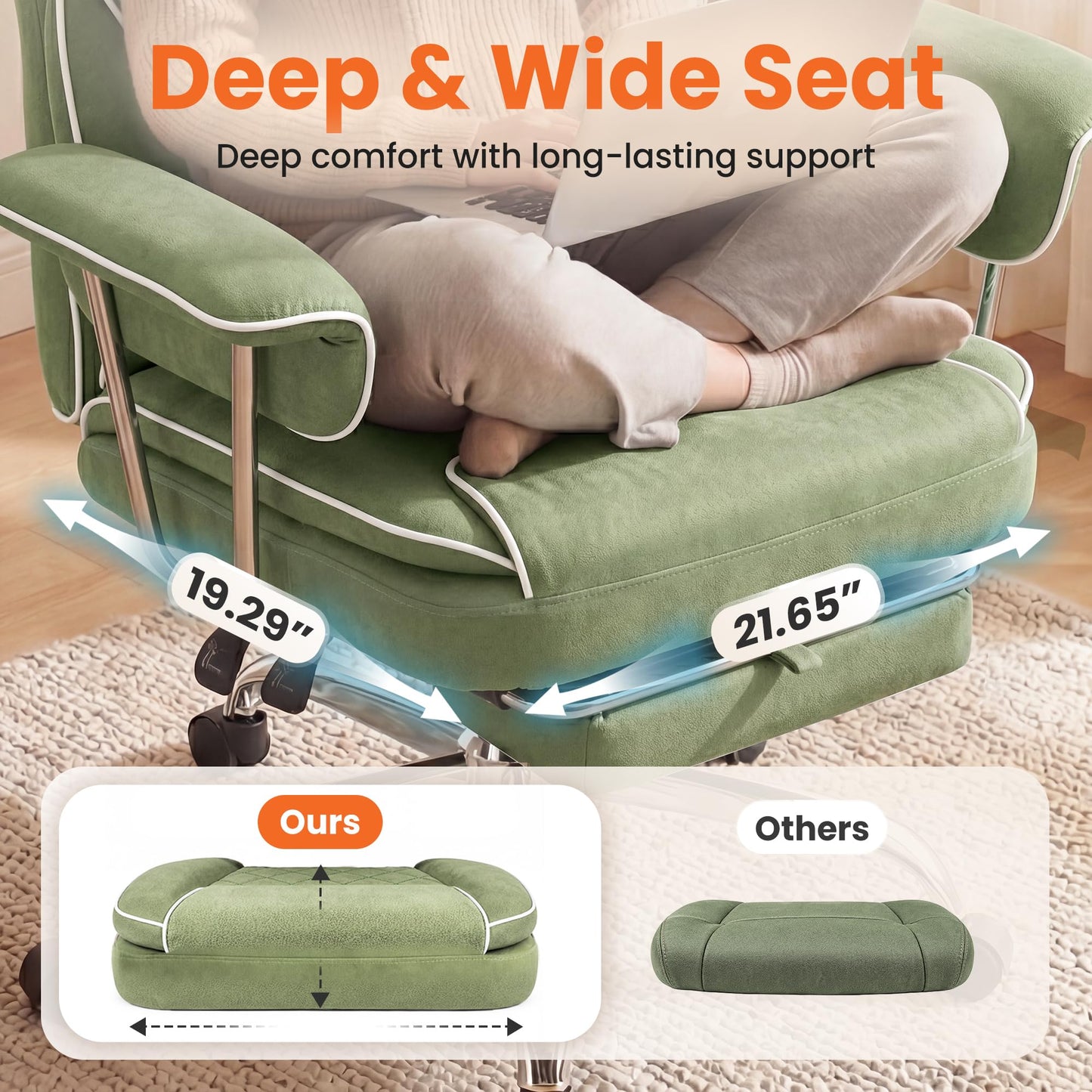 NEO Chair Big and Tall Offie Chair Gaming Computer Chair High Back Heavy Duty Desk Chai with Lumbar Support Adjustable Recliner Footrest Wide Seat Fabric Executive Home with Wheels (Fabric Green)