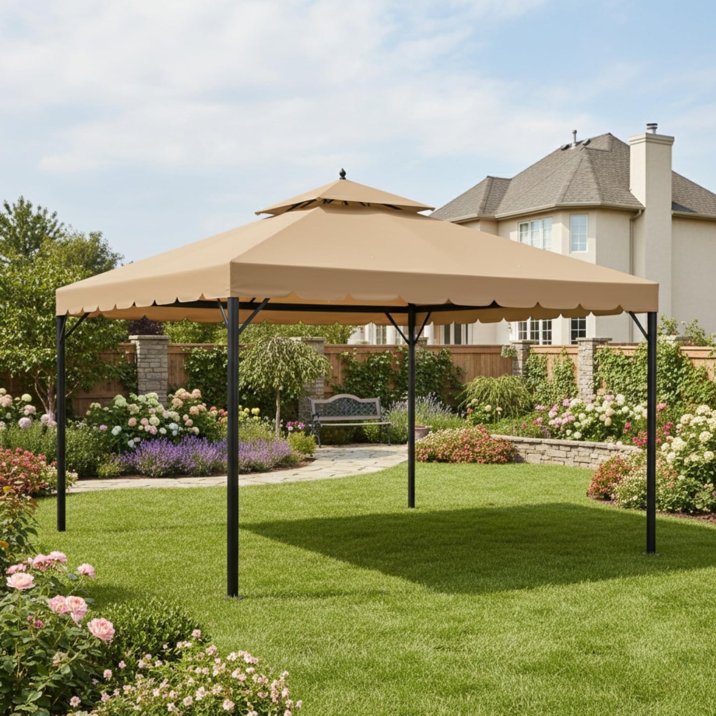 Garden Winds Reinforced RipLock 350 Replacement Canopy Top Cover Compatible with Erommy 10' x 12' Square Gazebo Model HWG-025W - Beige