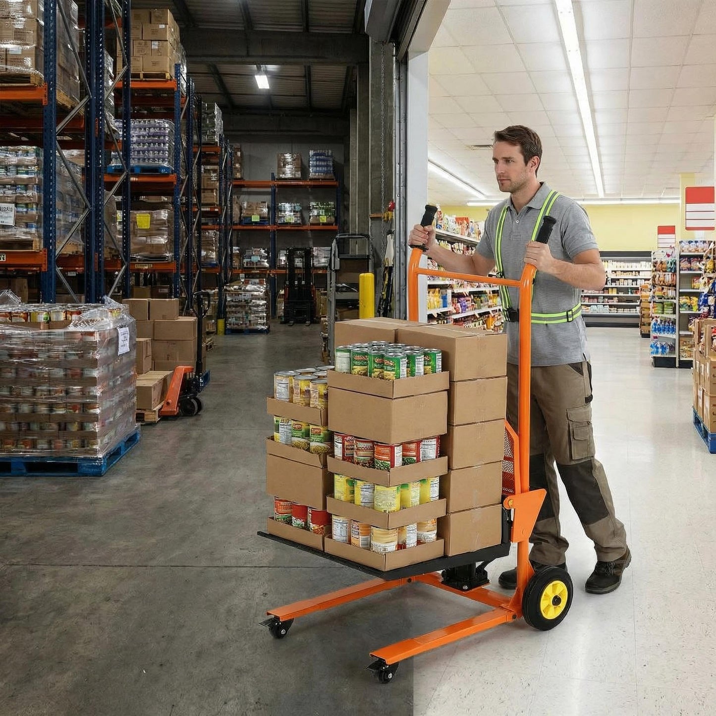 Hydraulic Material Lift with Steel Platform Board, 450 Lbs Capacity, 36" Max Lift Pallet Truck Dolly, Table Fork Lift with Adjustable-Width & Height Forks, for Garge, Workshop and Logistics Center
