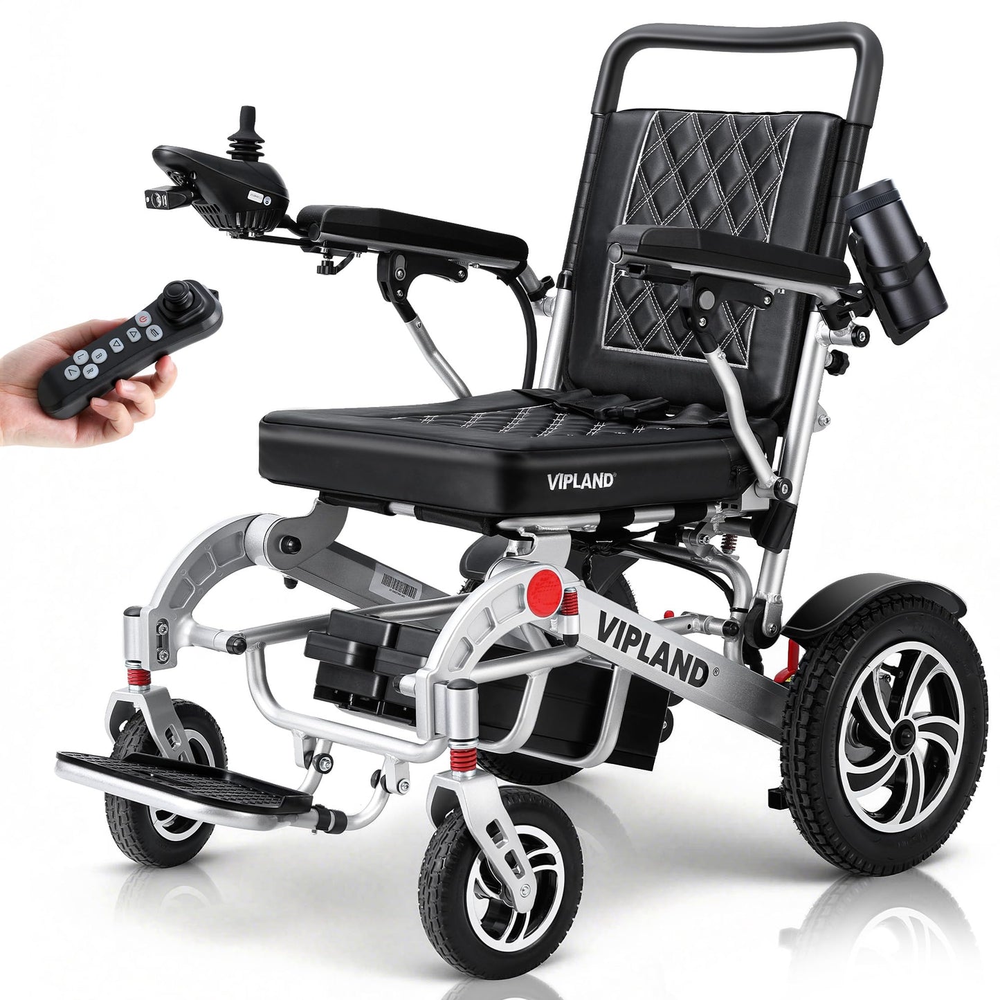 VIPLAND Foldable Electric Wheelchairs for Adults, 30Miles Long Travel Range Motorized Wheelchair, Support Up to 350lbs, All Terrain, Airline Approved, 600W Dual Motors, Portable Size with Cup Holder