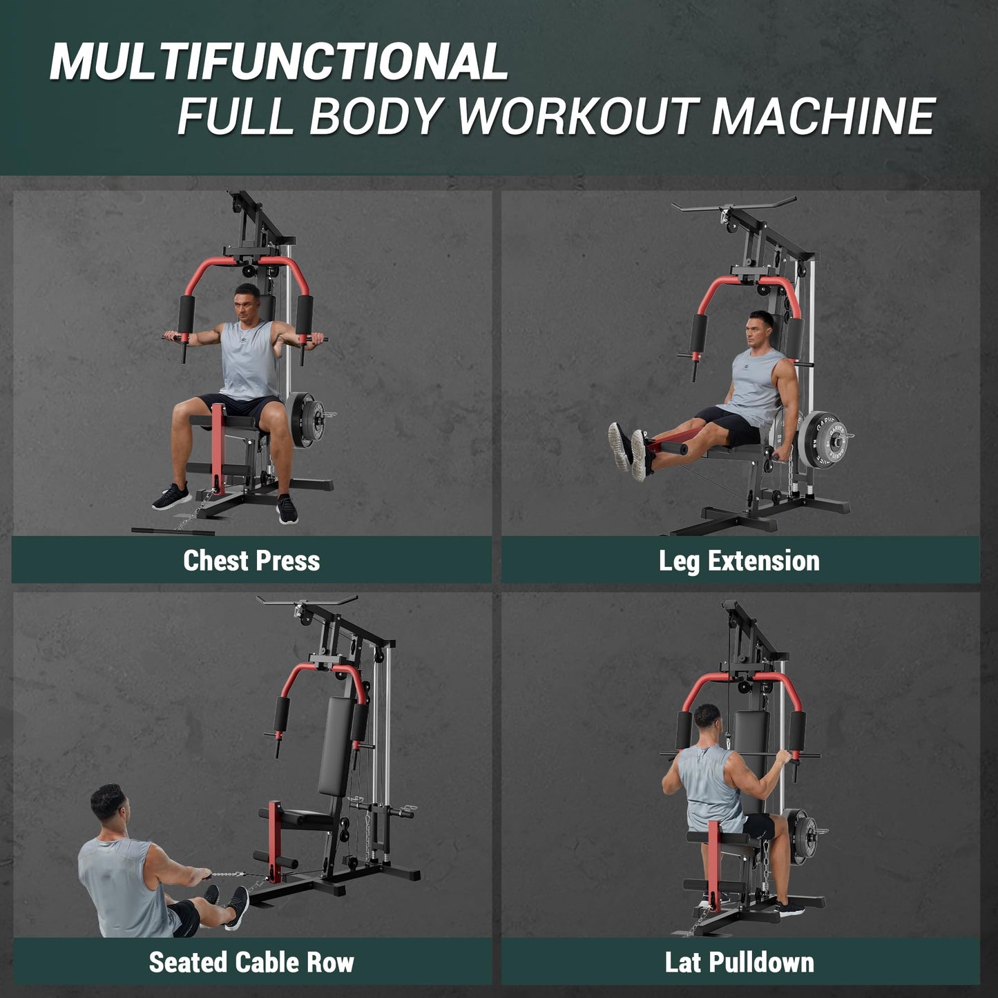 COZONY Heavy-Duty Home Gym Strength Training Equipment – Full Body Workout Machine with Pulley System, LAT Pulldown, Chest Press, Leg Extension, Supports 400LBS, Fits 1" & 2" Weight Plates (Not