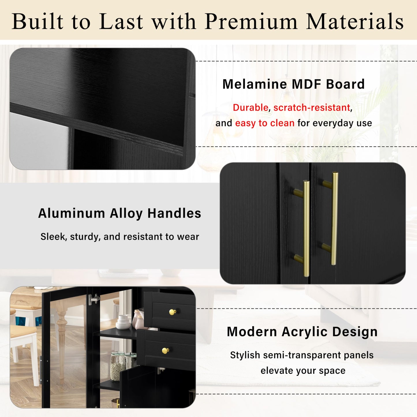 GDFStudio 51" Modern Storage Cabinet with Doors & Drawer, Large Buffet Sideboard Cabinet with Adjustable Shelves, Farmhouse Credenza Console Table Coffee Bar for Living Room Dining Room Kitchen, Black