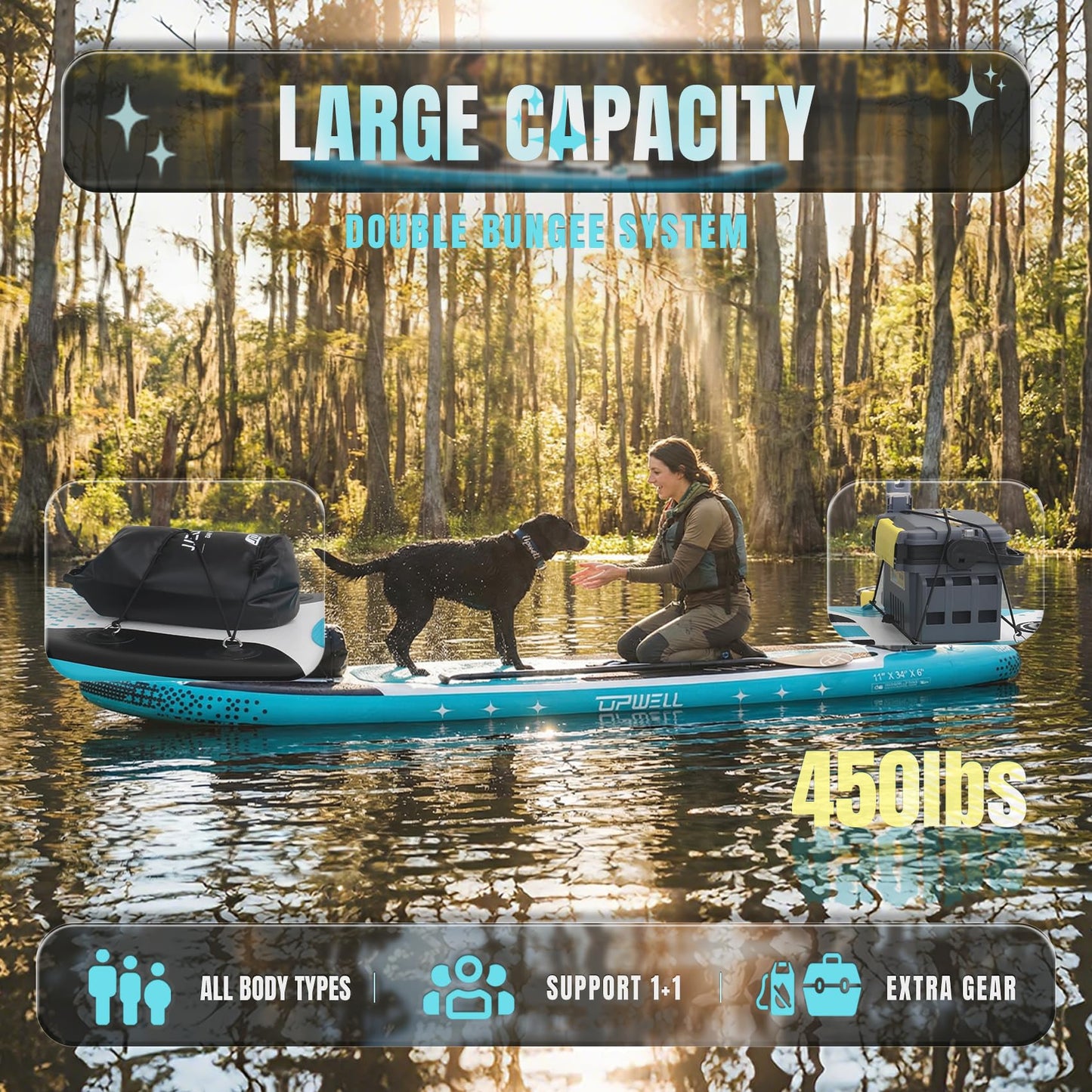 UPWELL Inflatable Stand Up Paddle Board Premium SUP Modular Paddle Boards for Adults, 11' Blow up Paddle Boards 6” Thick, Cyclone