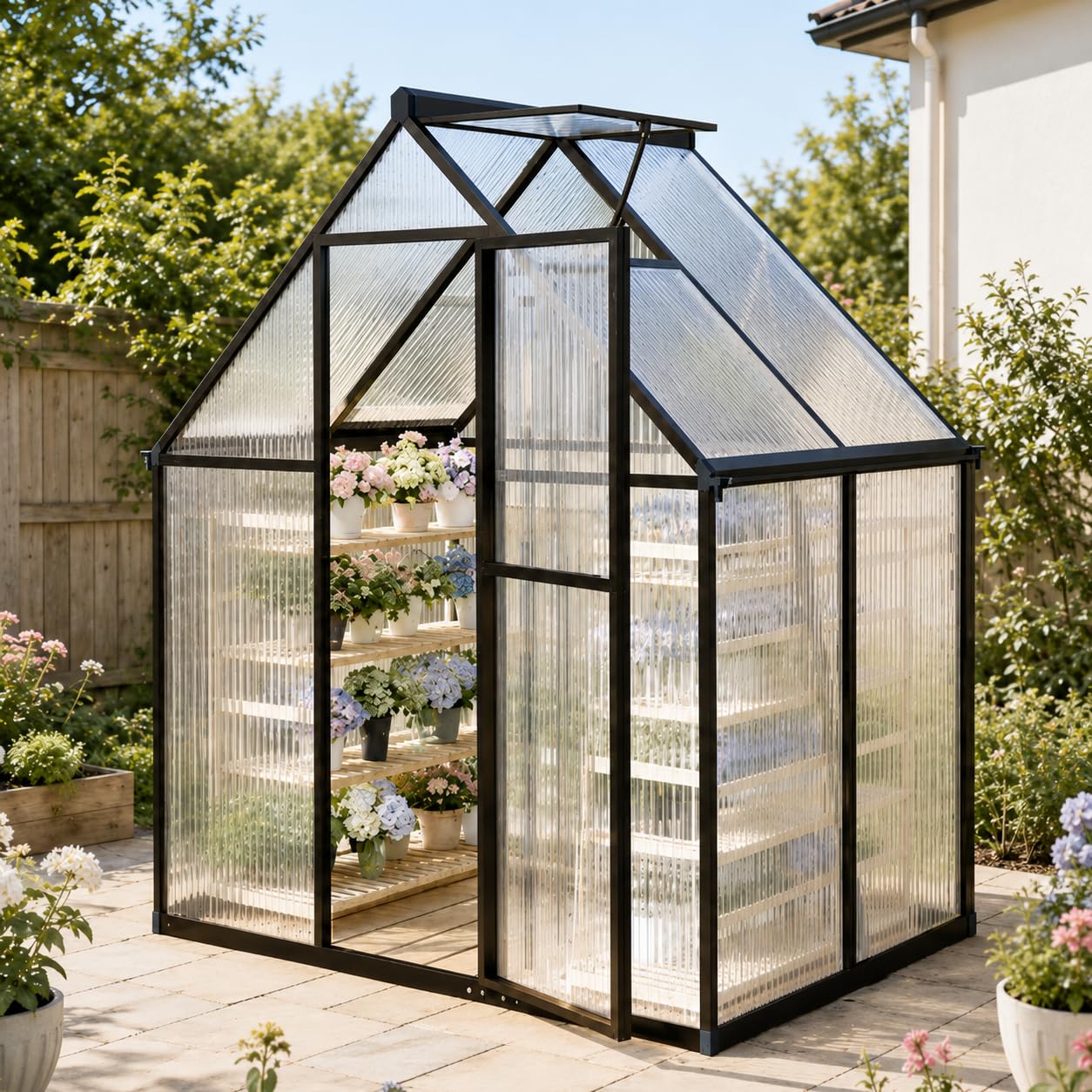 6x4FT Greenhouse for Outdoors, Polycarbonate Greenhouse with Quick Setup Structure and Roof Vent, Aluminum Large Walk-in Green House for Outside Garden Backyard, Dark Gray