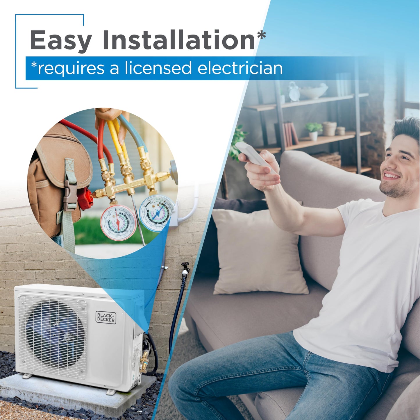 BLACK+DECKER 17,000 BTU Smart Mini Split Air Conditioner with Heat, Inverter Compressor, Wi-Fi, Voice Control, 17 SEER2, 4-in-1 AC Unit, App Available, Remote, 230V, BSA1720TC, White