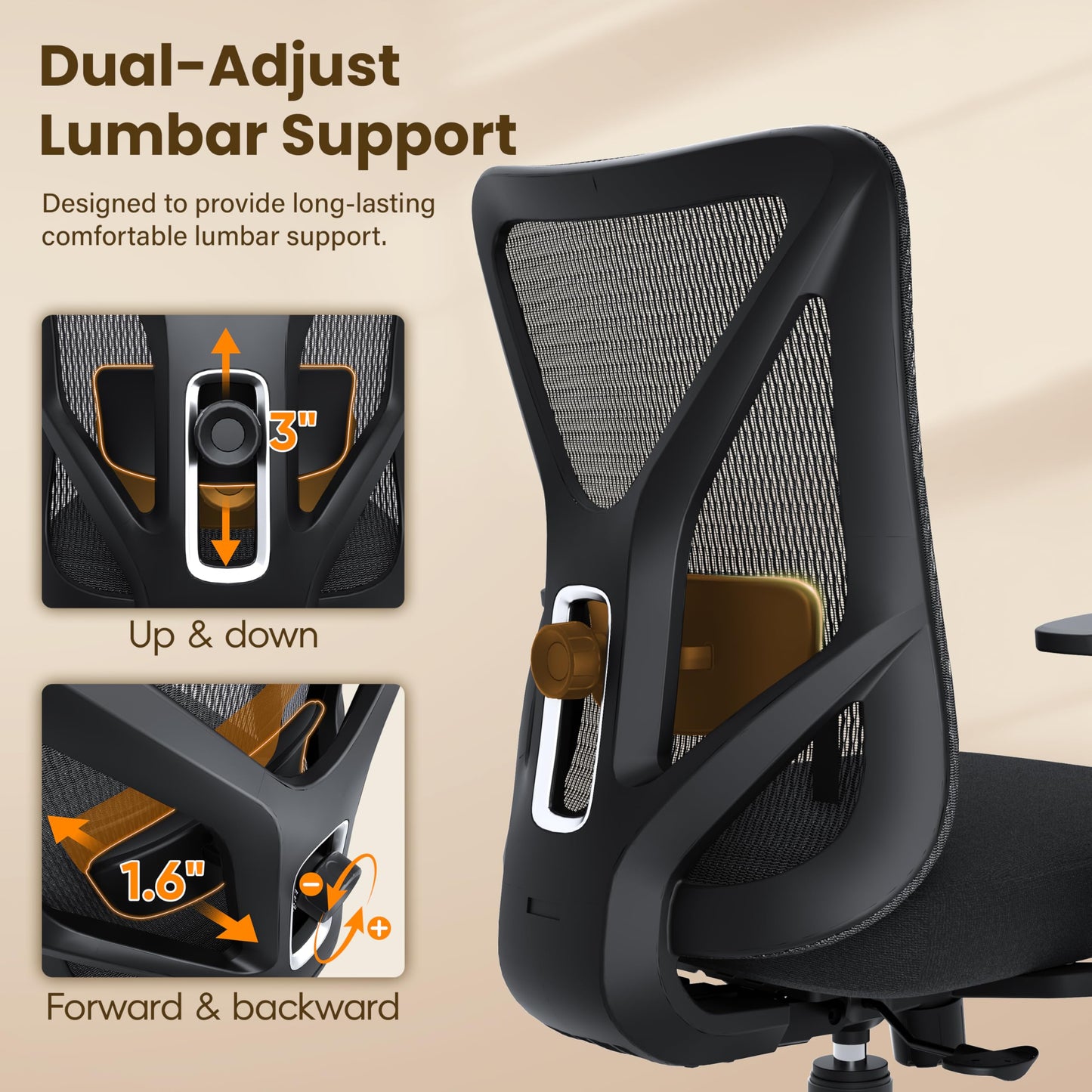 MOLENTS Ergonomic Office Chair, Mesh Computer Desk Chairs with Adjustable Lumbar Support, 3D Armrests, Tilt Function, Comfy Wide Seat, Executive Work Task Chair for Company and Home (Sponge Cushion)