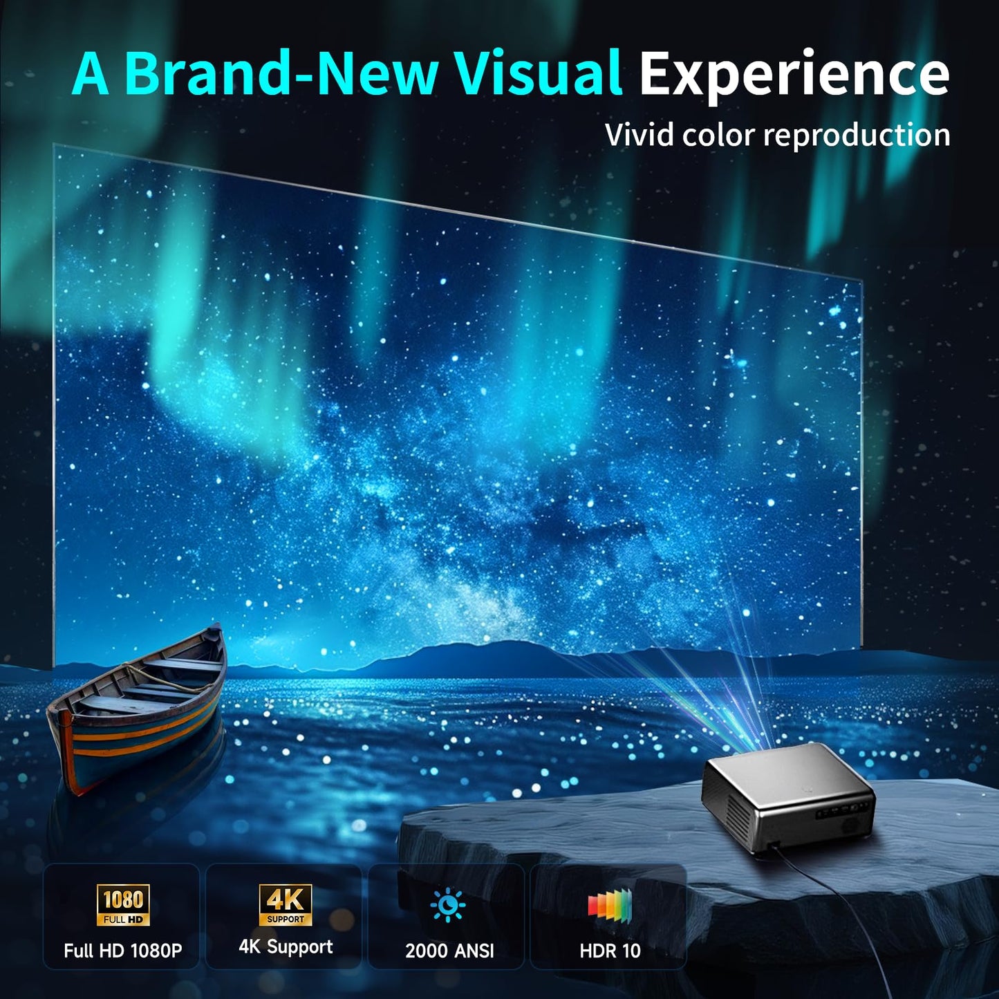 Smart TV Movie Projector , (Official licensed Netflix) 2000 ANSI 1080P Mini Portable Projector Proyector with WiFi and Bluetooth for Home Cinema, Supports 4K ,Auto Focus & Keystone.