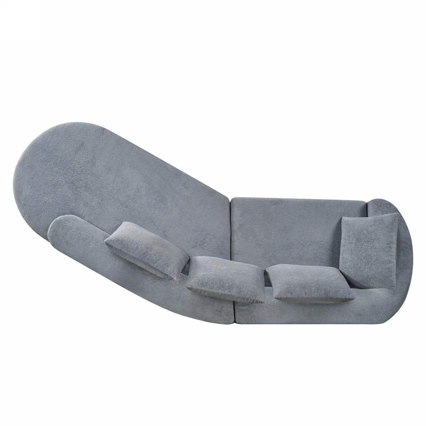Merax 116" Curved Polyester Sectional Sofa, Modern Pearl Upholstery 3 Seat Cloud Couch with Chaise Lounge & 4 Pillows for Living Room, Light Gray