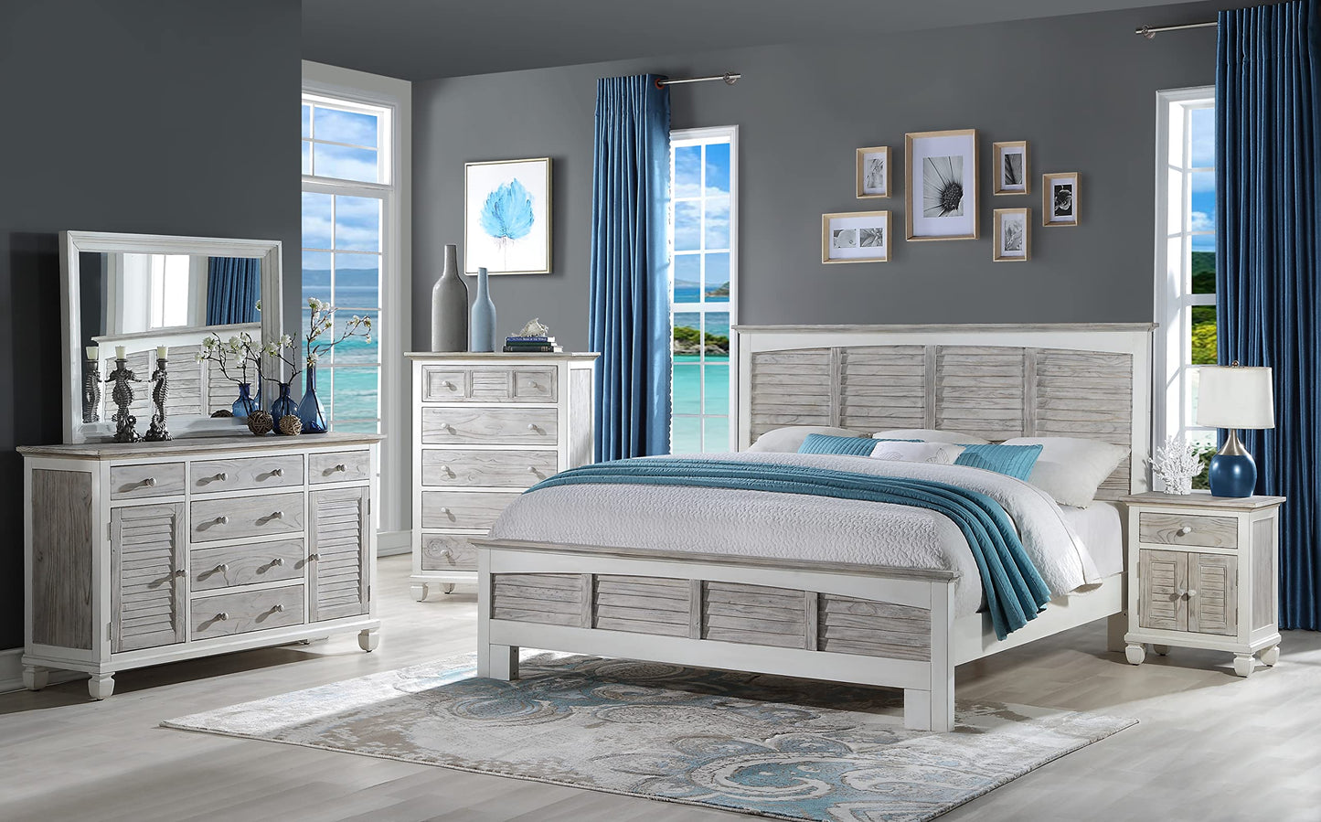 Sea Winds Trading Islamorada Nightstand 1 Drawer 2 Door Two-Tone Distressed Finish Solid Mindi Wood 28 H x 22 W x 16 D Inches Gray White