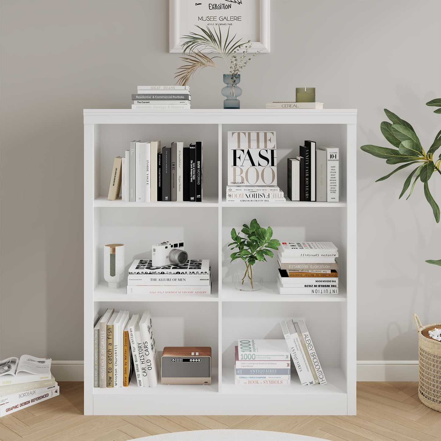 GarveeHome 6 Cube Storage Organizer, 53 Inch Tall Bookcase with Anti-Tip Design, Sturdy Wooden Bookshelf for Living Room, Bedroom, Home Office, White Cube Shelf in White