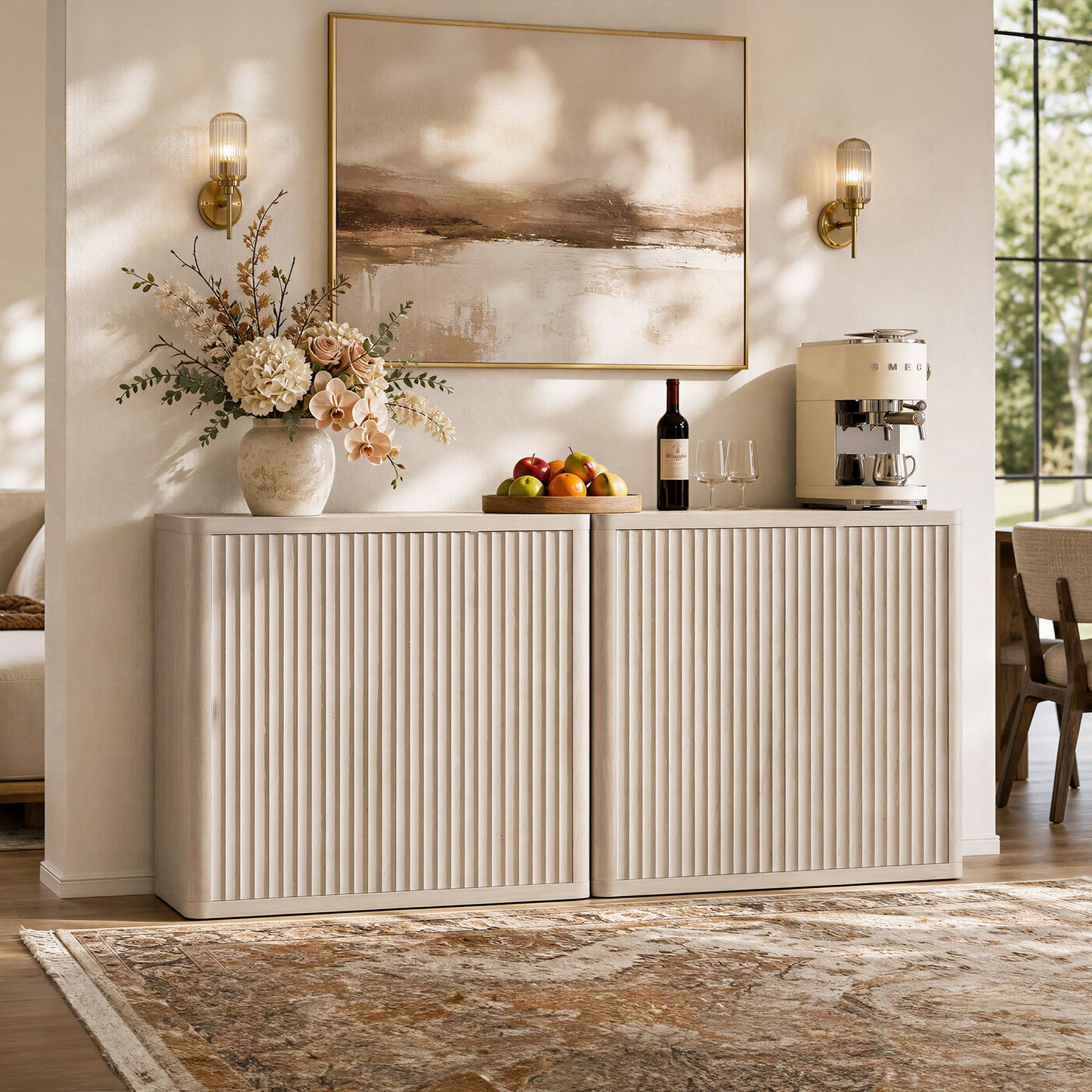 SICOTAS Buffet Cabinet with Storage 34.6" Sideboard Accent Modern Credenza with Doors & Shelves Fluted Tall Media Console Mid Century Coffee Bar Table for Living Room Kitchen Dining Room Hallway