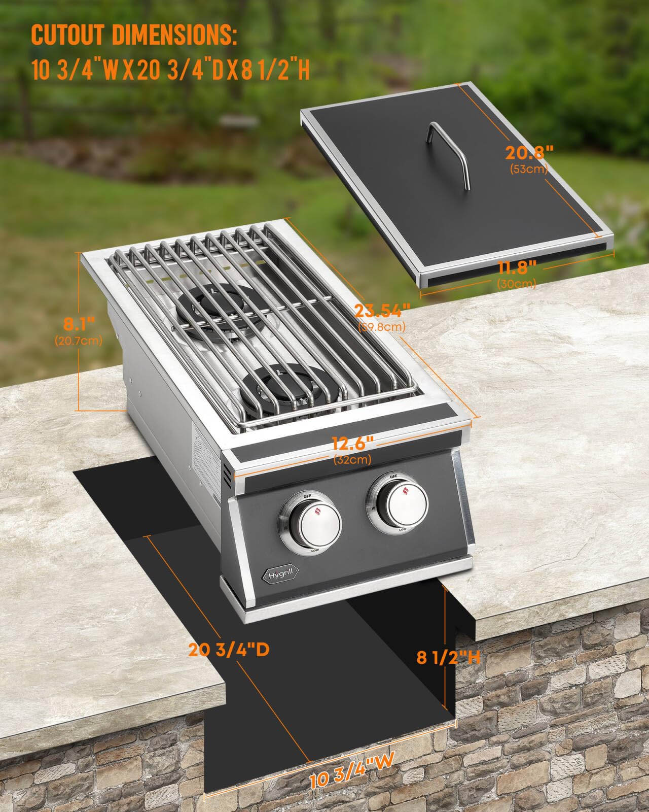 Stanbroil Hygrill Double Grilling Side Burners, 2 x 12,000BTU Liquid Propane Burners for Outdoor Kitchen, Duty Heavy 304 Stainless Steel Built-in Burner for Outdoor BBQ Grill Island, Black