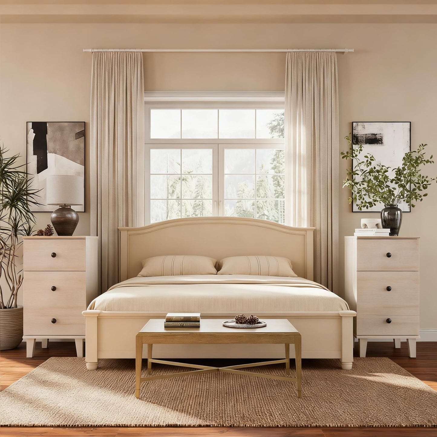 YOGRFA Modern Nightstand with Charging Station Set of 2 Drawer and Storage Cabinet End Table with Wood Leg for Bedroom Natural Wood Grain Beige