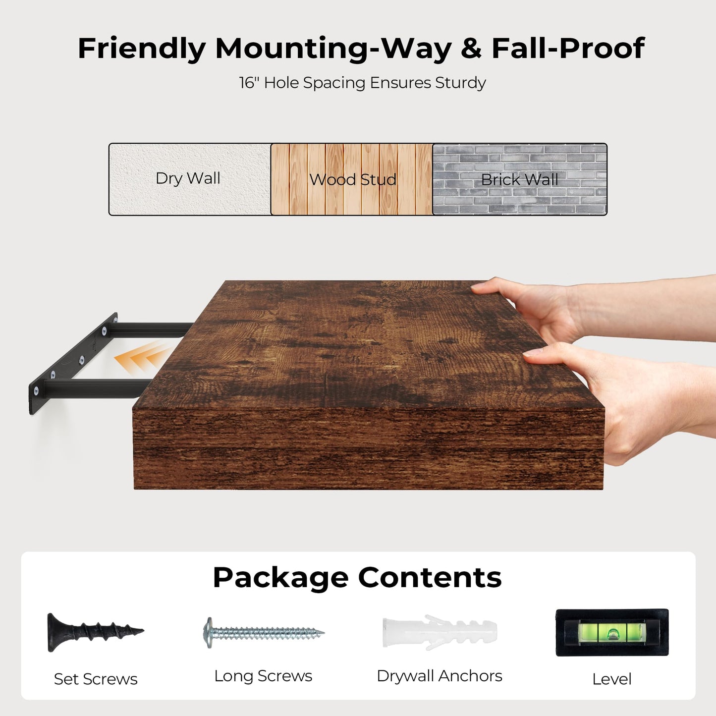 Fun Memories 72 Inch Floating Shelves for Wall, Fireplace Mantel Shelf with Invisible Heavy Duty Bracket, 8 Inch Deep Storage Shelf for Living Room, Kitchen, Farmhouse, Brown (2-Pack)