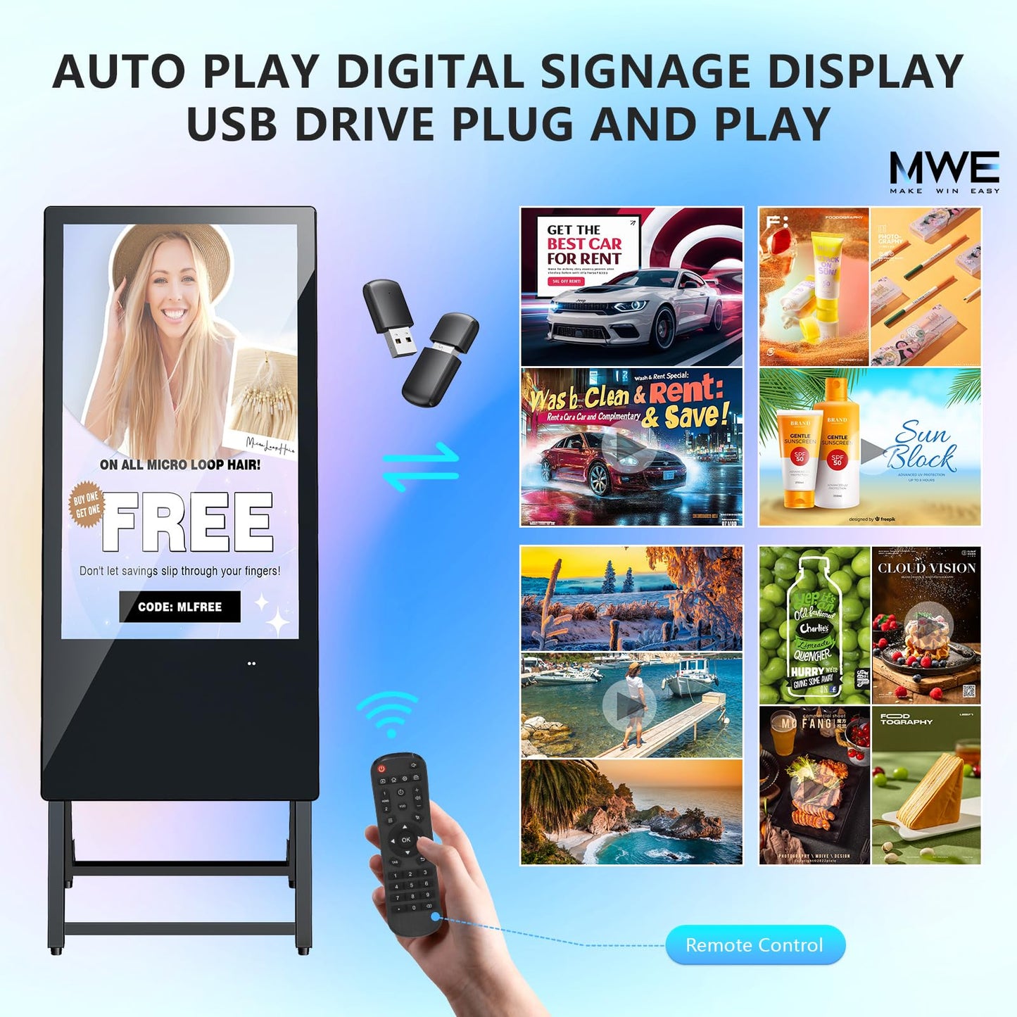 JIYANG 32 Inch Indoor Digital Signage Display,Floor Standing Advertising Digital Kiosk with Wheels,Portable LCD Poster Totem Support HDMI Input,Split Screen,Timed Open/Off,Android System