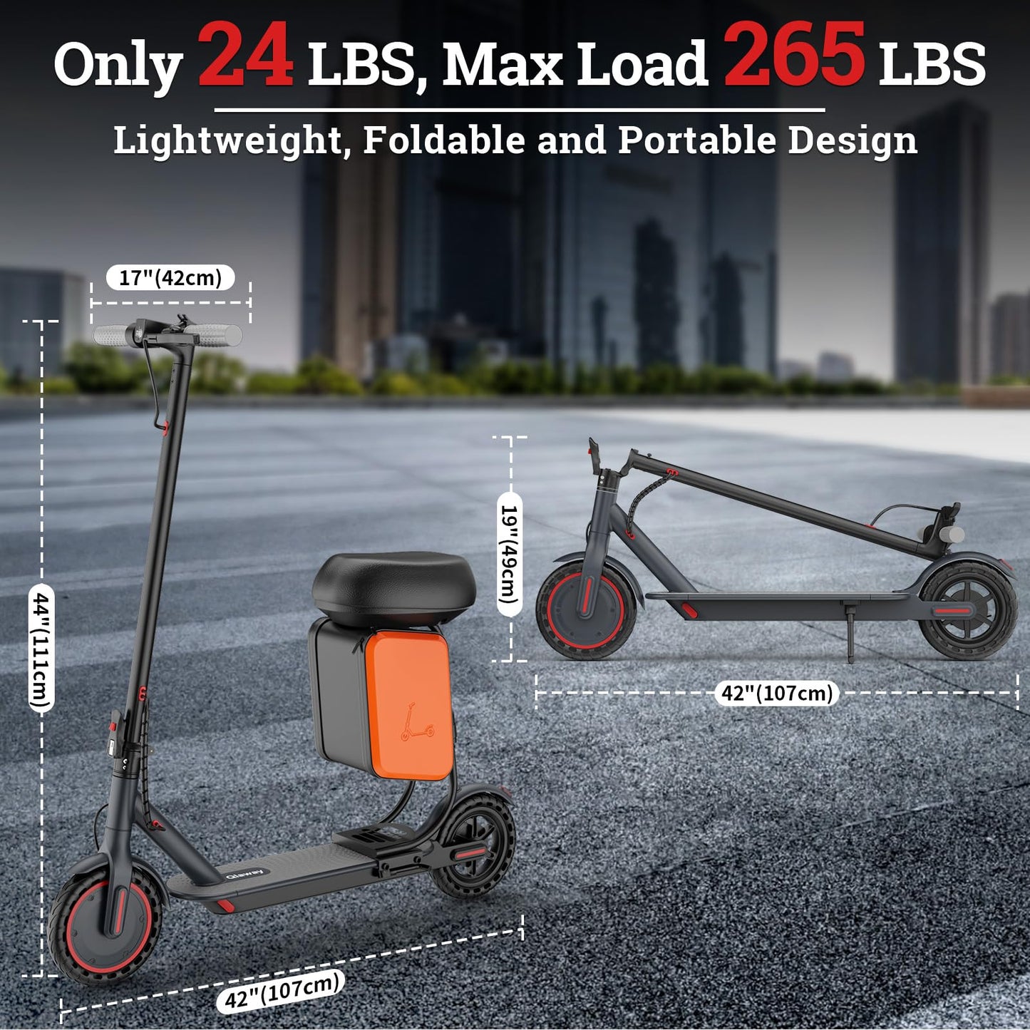 Qlaway Electric Scooter for Adults - 2-in-1 Seat Box, 8.5" Solid Tire, Powerful 350W Motor, Top Speed 19 MPH, Max 16 Miles Ranges, Aluminum Alloy Frame Foldable Commuting Escooter