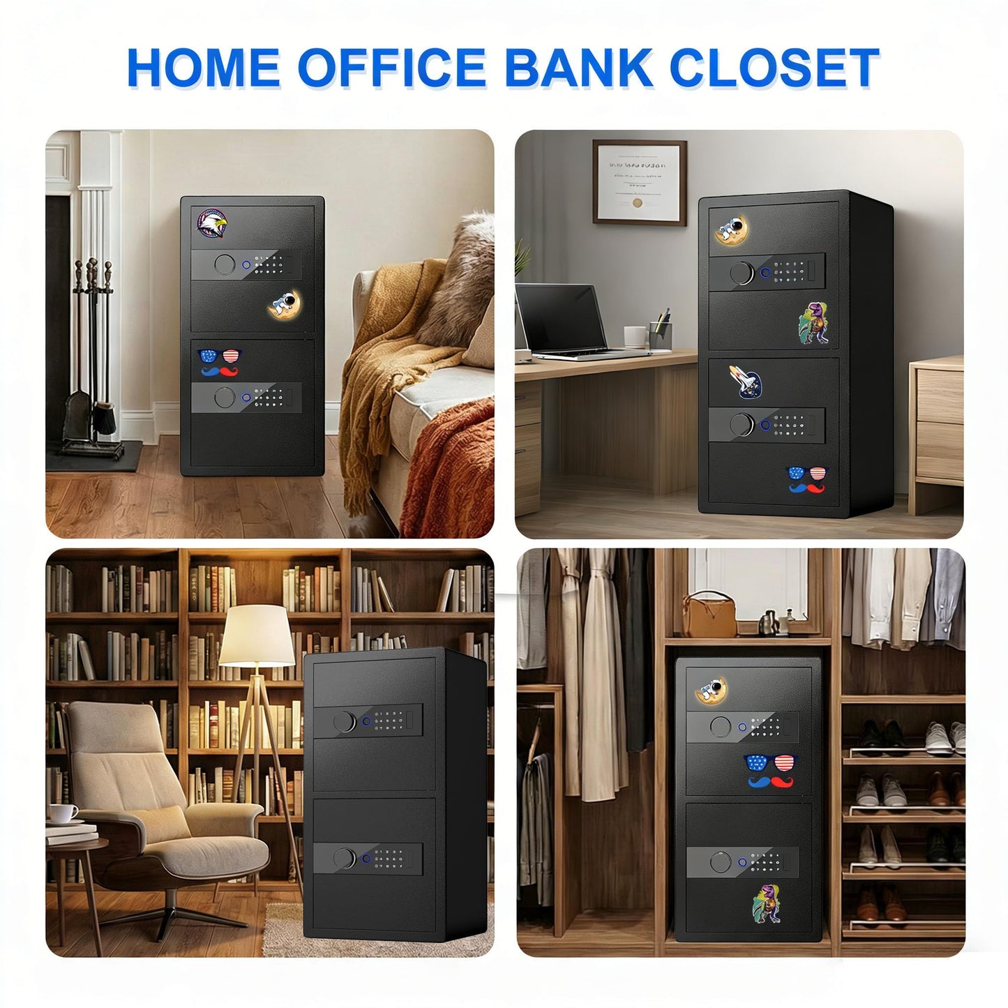 Riflewell 7.0 Cubic Ft Fireproof Waterproof Safe Box, Heavy Duty 2-Door Home Security Safe with Fingerprint Lock & Alarm System, Safe for Documents, Cash, Pistols and Valuables