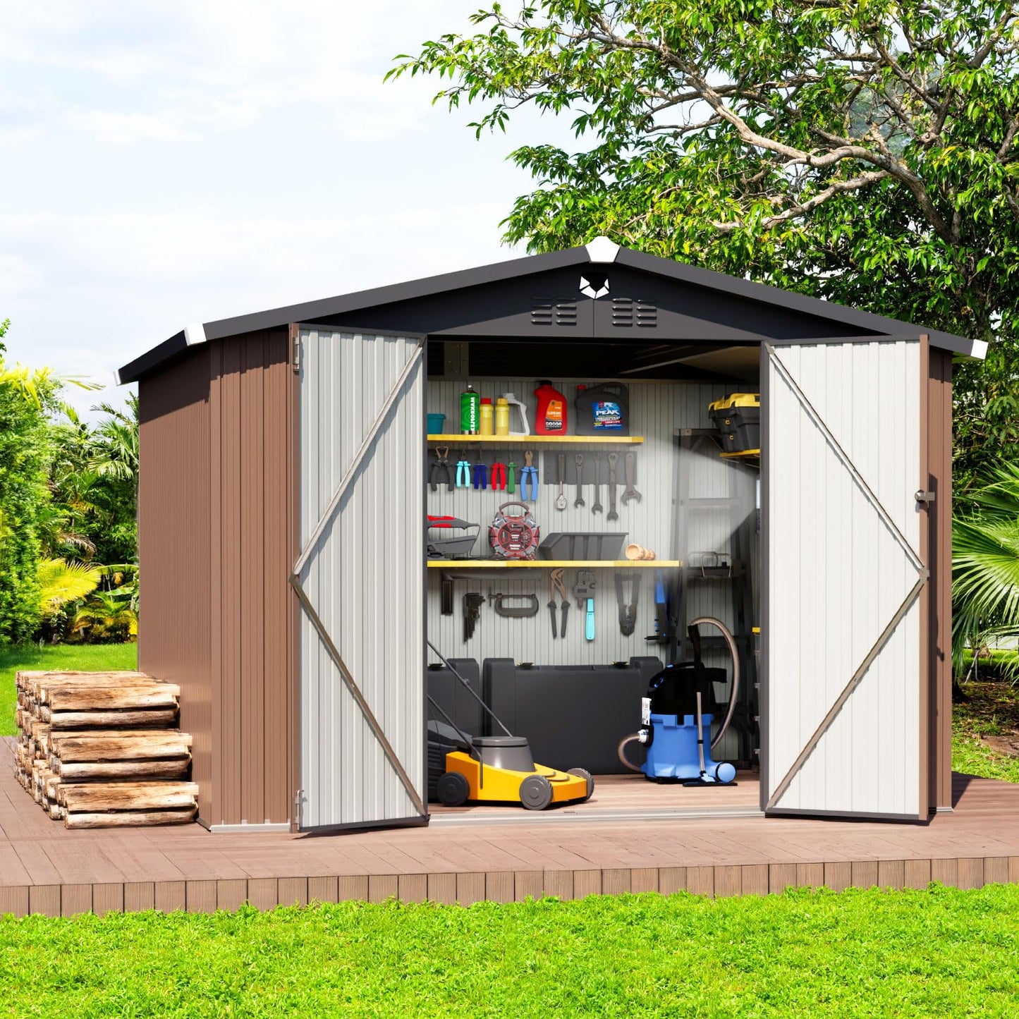 Metal Storage Shed,10x8 Outdoor Storage Building,Large Backyard Garden Sheds with Lockable Door,Waterproof Outside Storage Sheds with Locking Doors