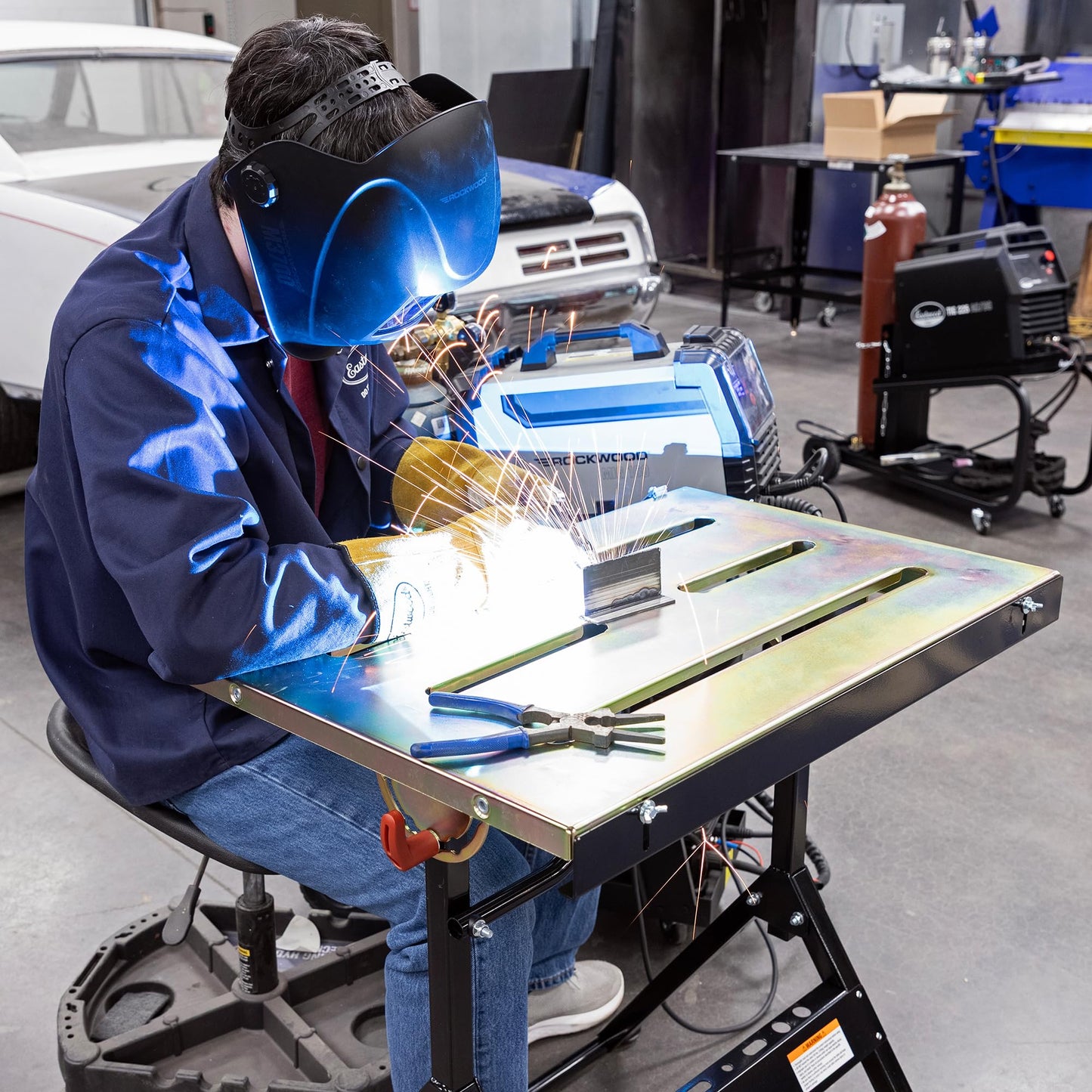 Eastwood Adjustable Steel Welding Table Strong Hold Industrial Workbench Table Welding 14 Gauge Plated Work Surface