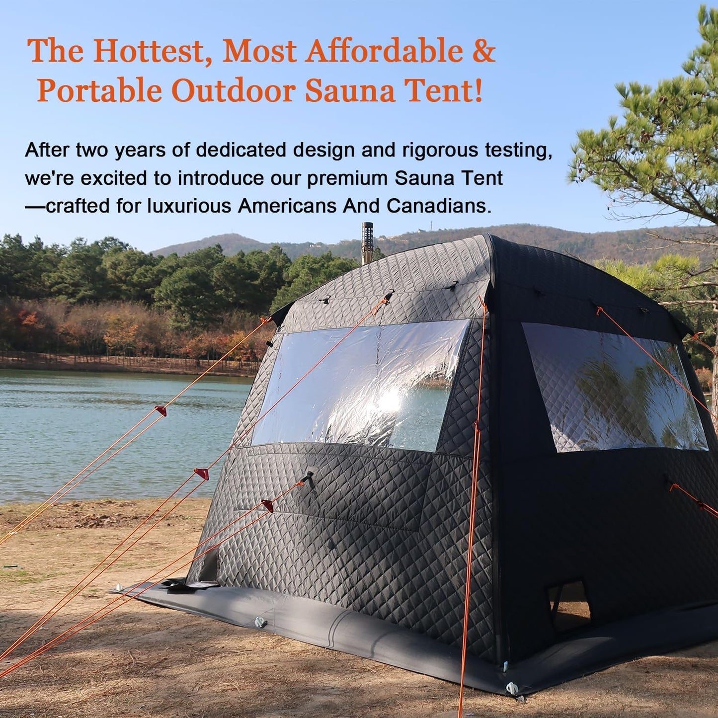 Protable Outdoor Sauna Tent and Ice Fishing Tent, Ice Fishing Shelters with 3-Layer Awning Keeps Heat in for Longer, can be Used with Any Type of Stove, with 2 Large Windows (no Stove)