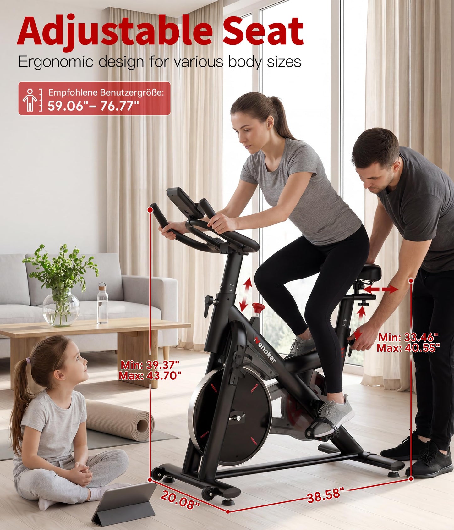 Magnetic Exercise Bike for Home – Adjustable Silent Spin Bike with 350lb Capacity, APP Connectivity, LCD Monitor & Device Holder – Indoor Cycling Bike for Cardio & Weight Loss